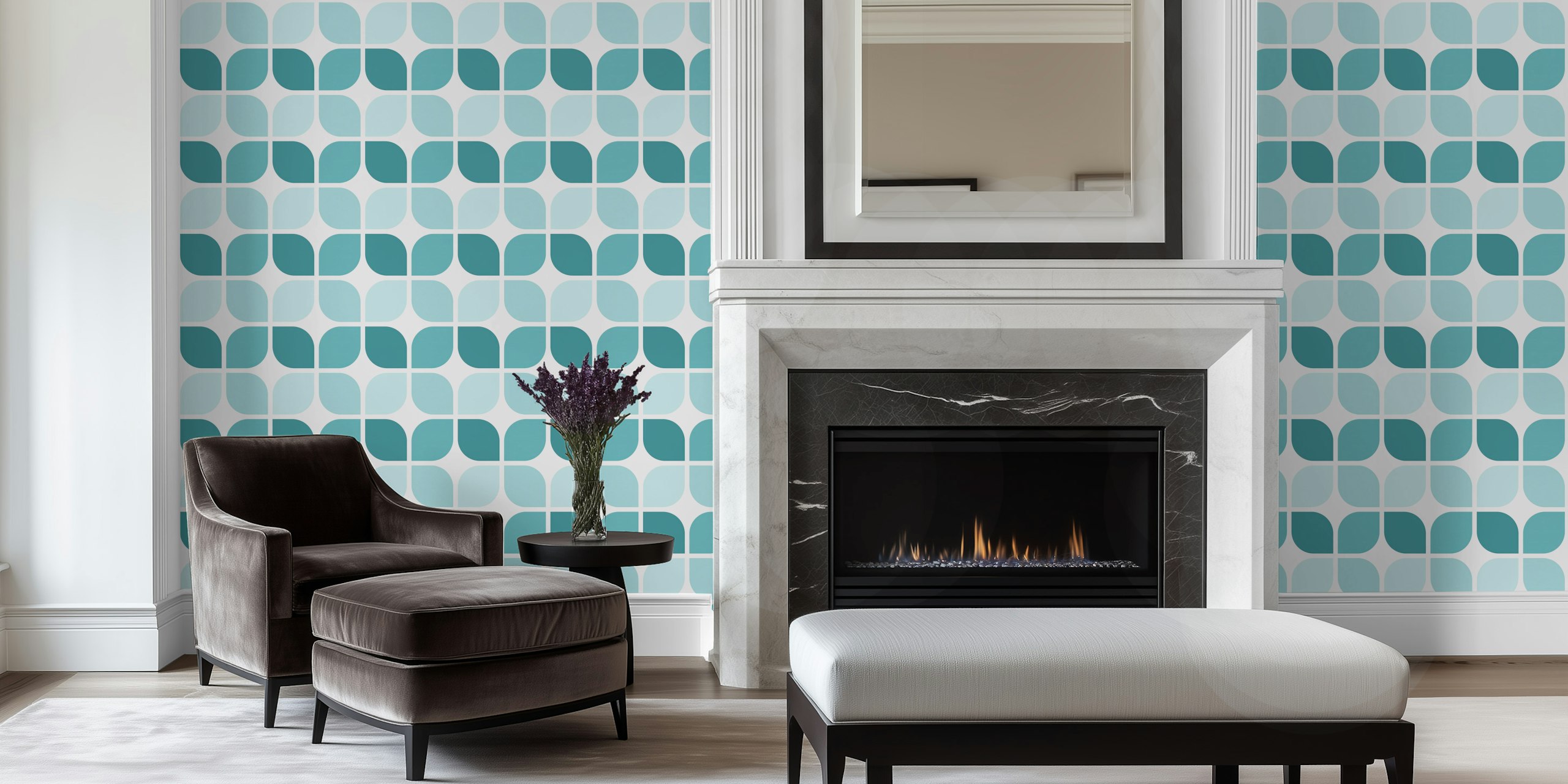 Geometric teal squares in light and dark shades wallpaper