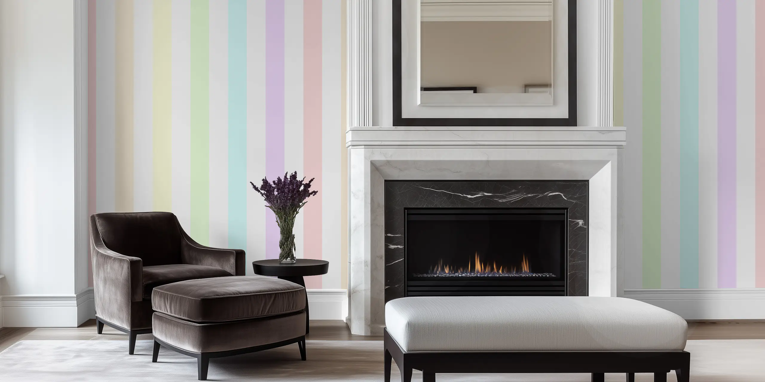 Pastel Rainbow Striped Wallpaper