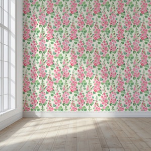 Happy Hollyhocks in Pink and Green Small