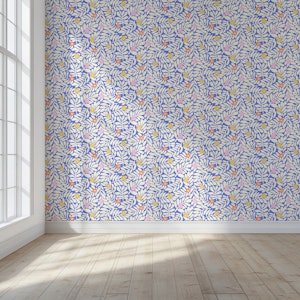 Cut Out Leaves and Pastel Blossoms on Blue