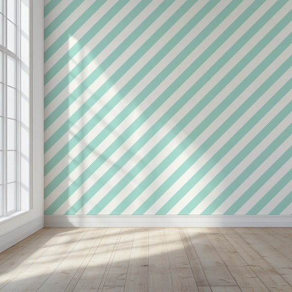 Diagonal Stripe - Aquamarine and White
