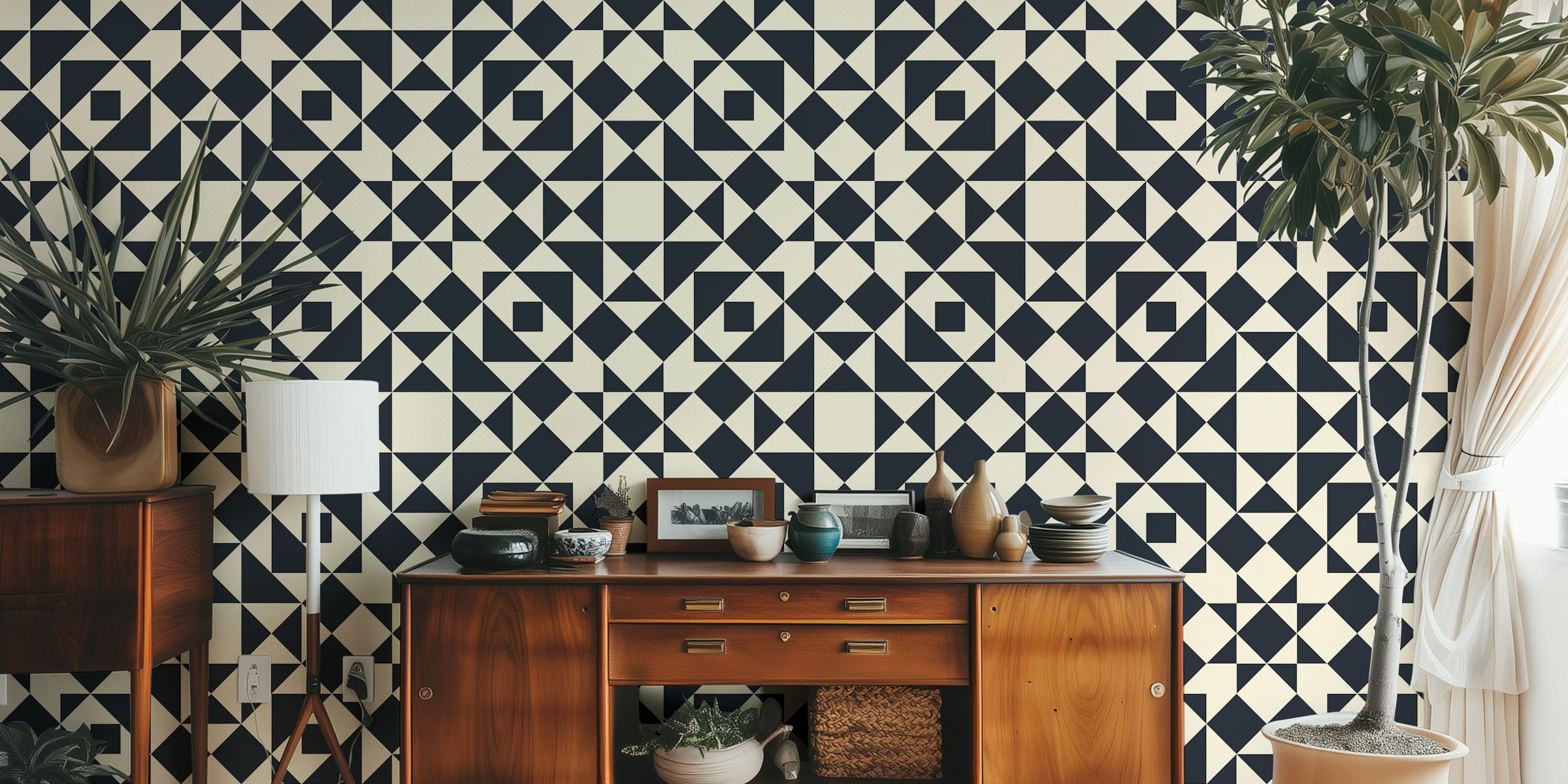 Victorian tiles patchwork wallpaper in a room
