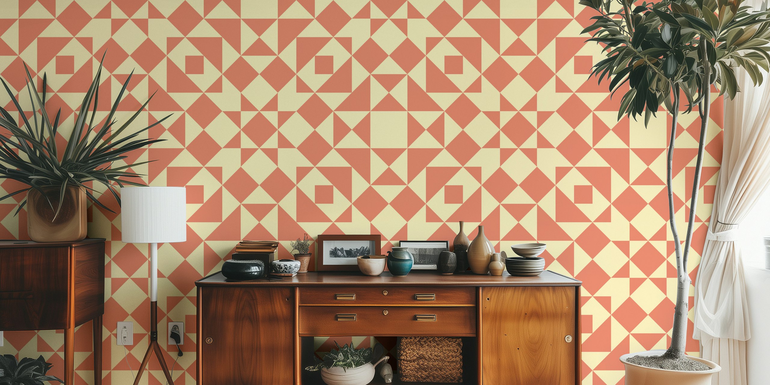 Victorian tiles patchwork wallpaper στο δωμάτιο