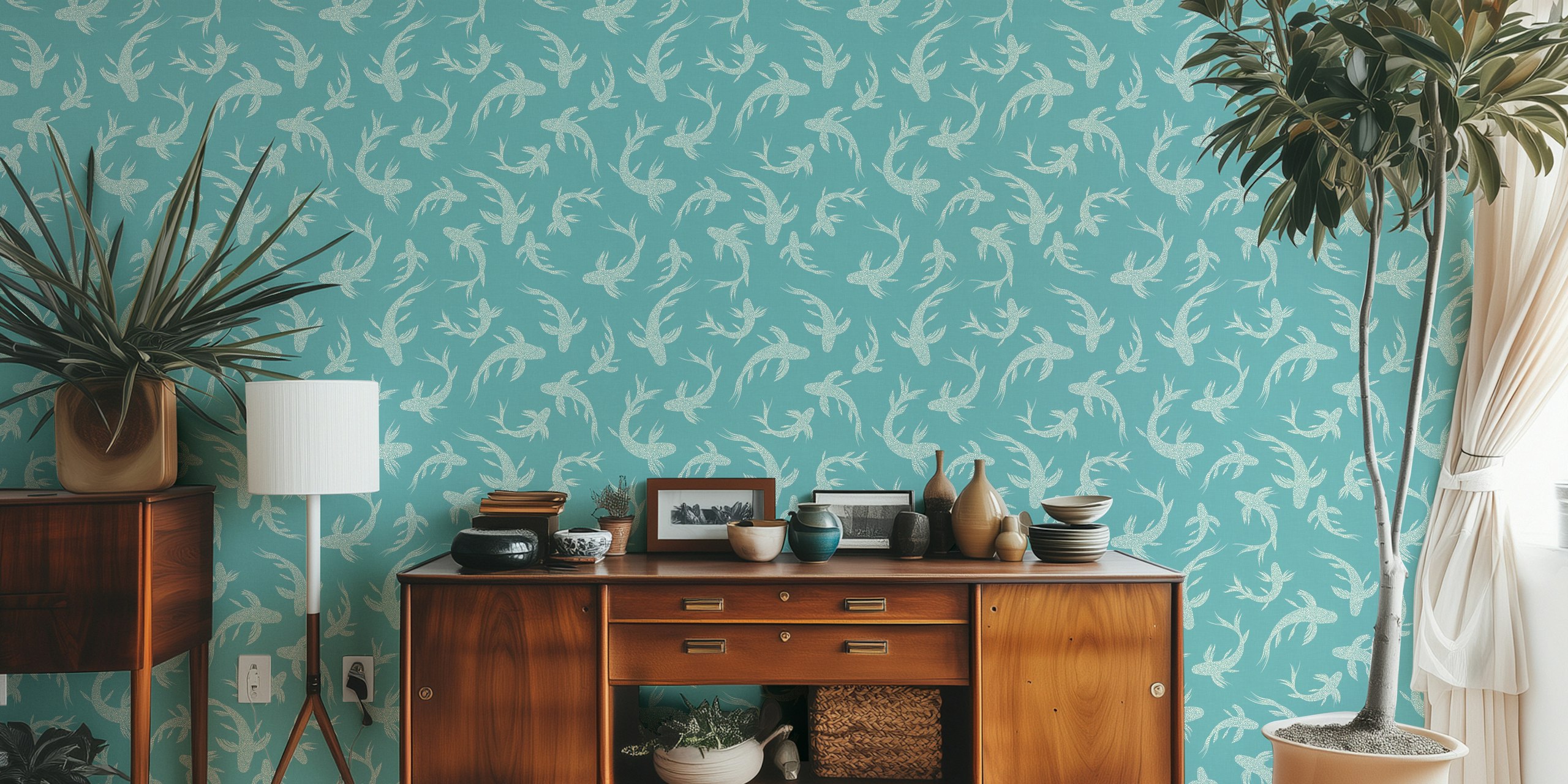 Japanese Koi Ponds wallpaper in a room