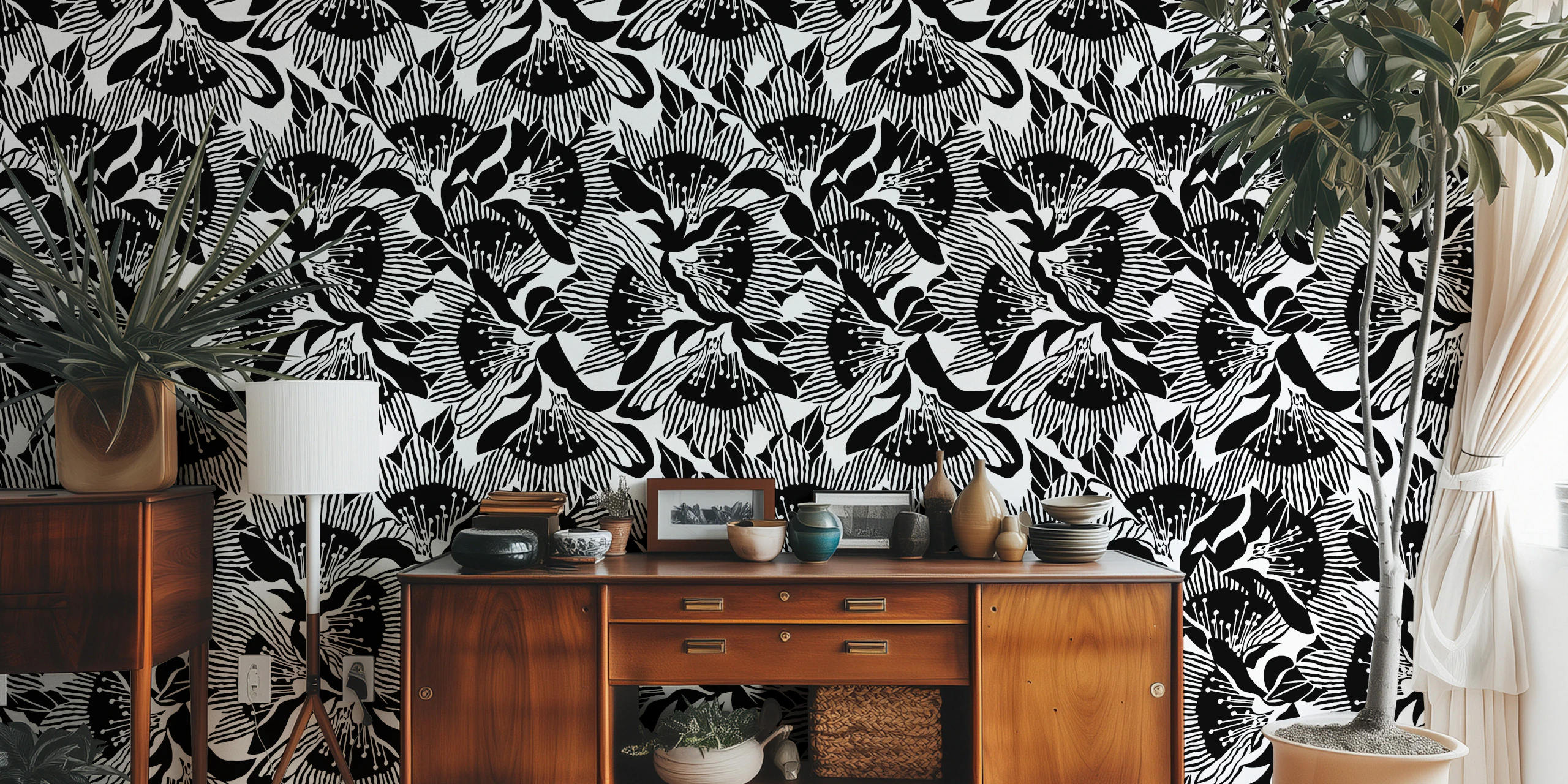 Graphic Floral Splendor Wallpaper | happywall.com