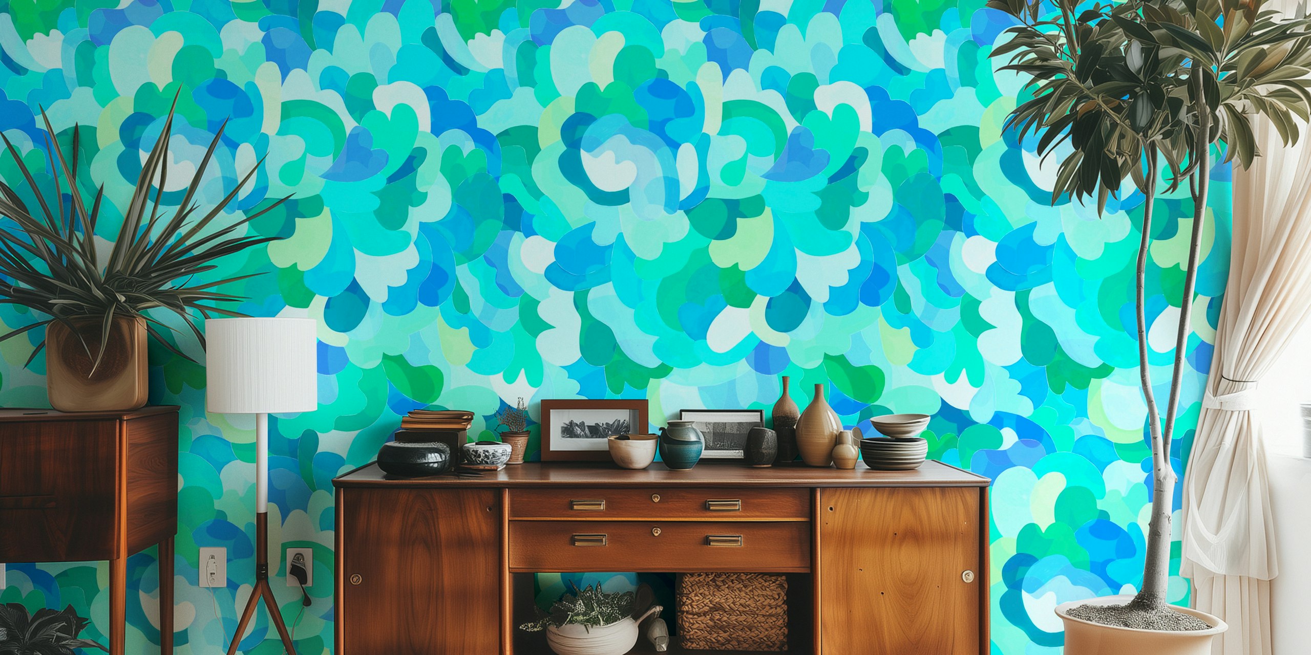 Aqua Ocean Clouds wallpaper in a room