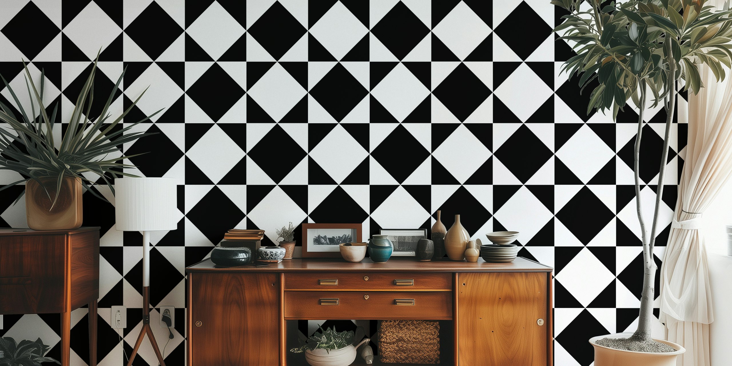 Classic geometric black and white wallpaper design