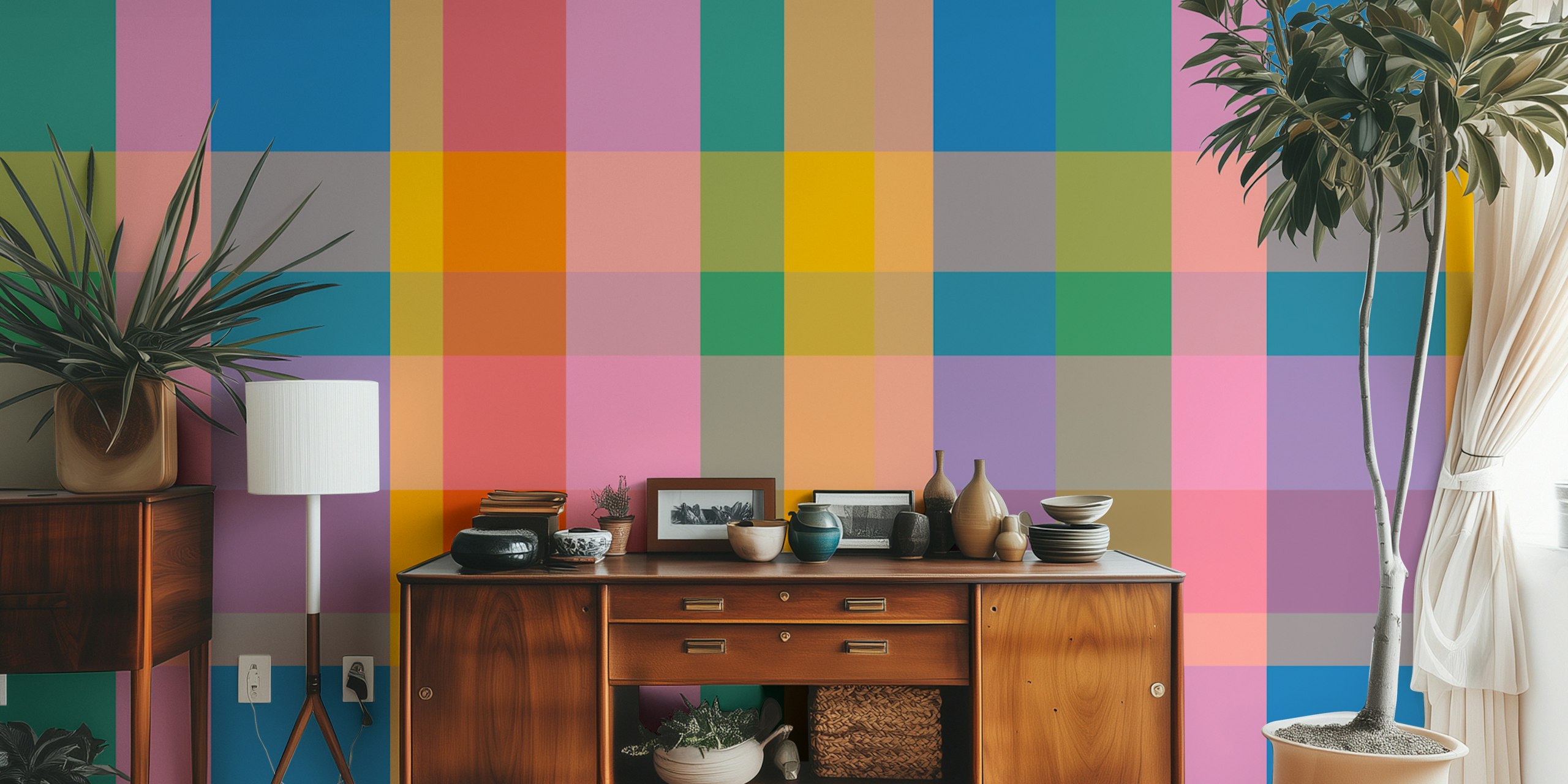 Colorful Rainbow Plaid Pattern i et rum
