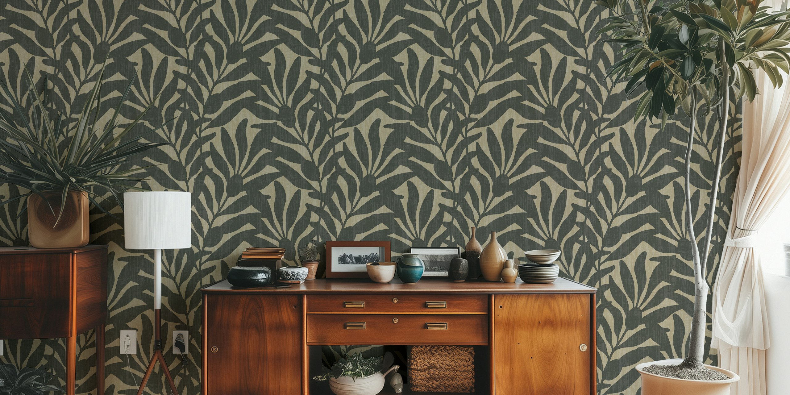 Olive branches in dark colors on sandy background wallpaper
