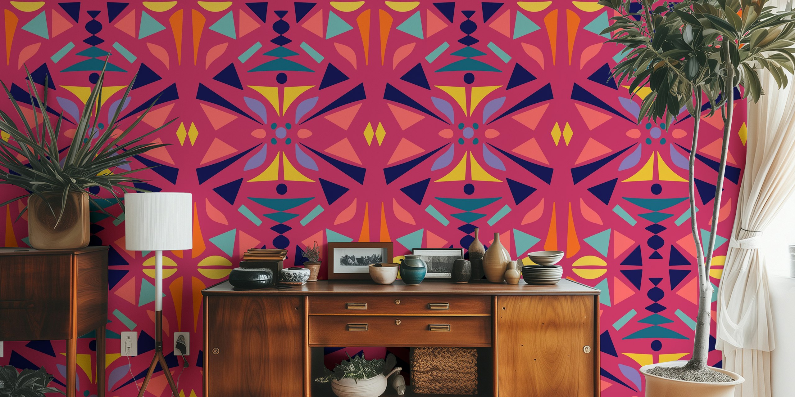 Vibrant Abstract Geometry tapetti huoneessa