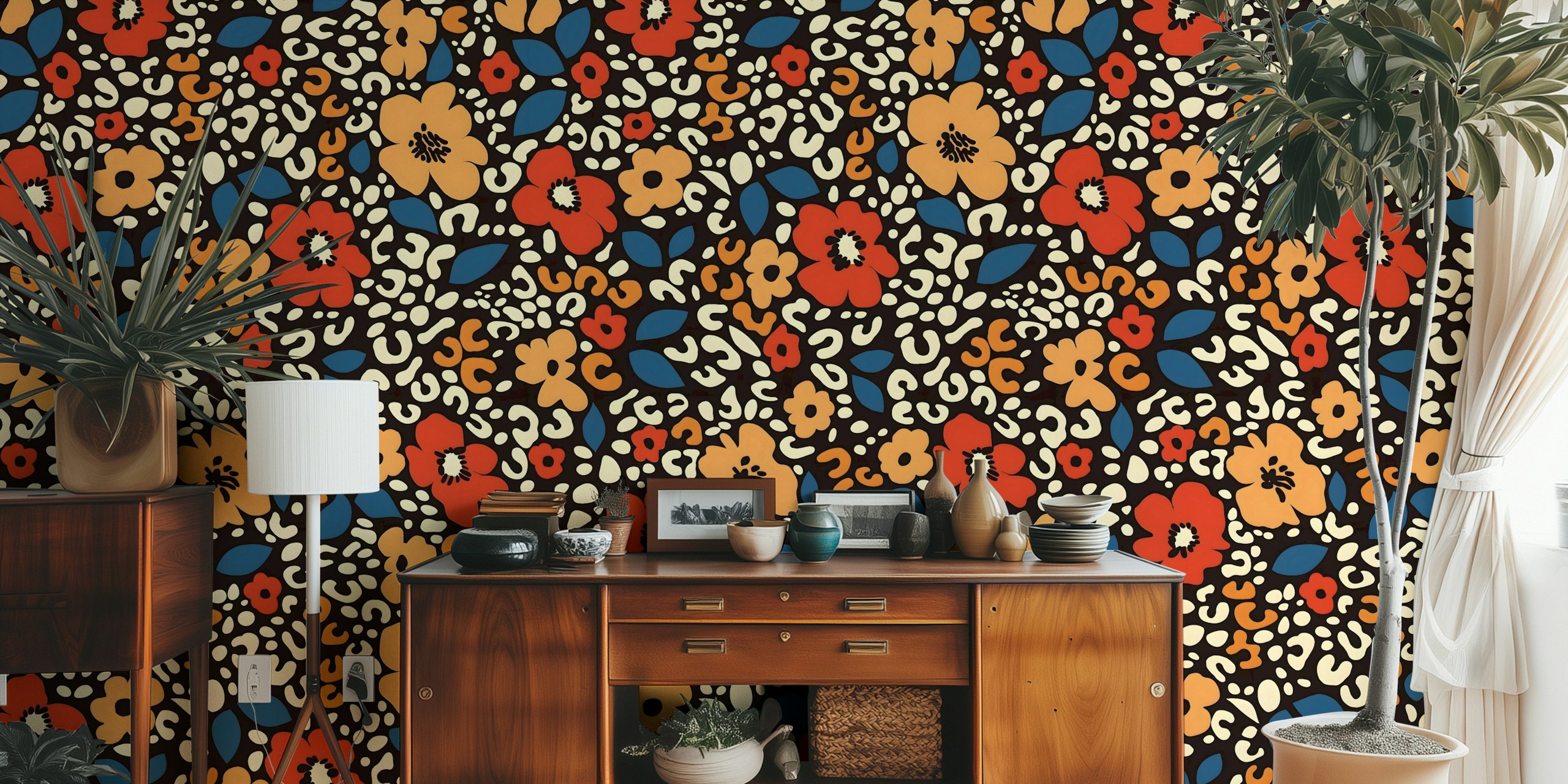 Diseño de papel pintado Retro Floral Safari