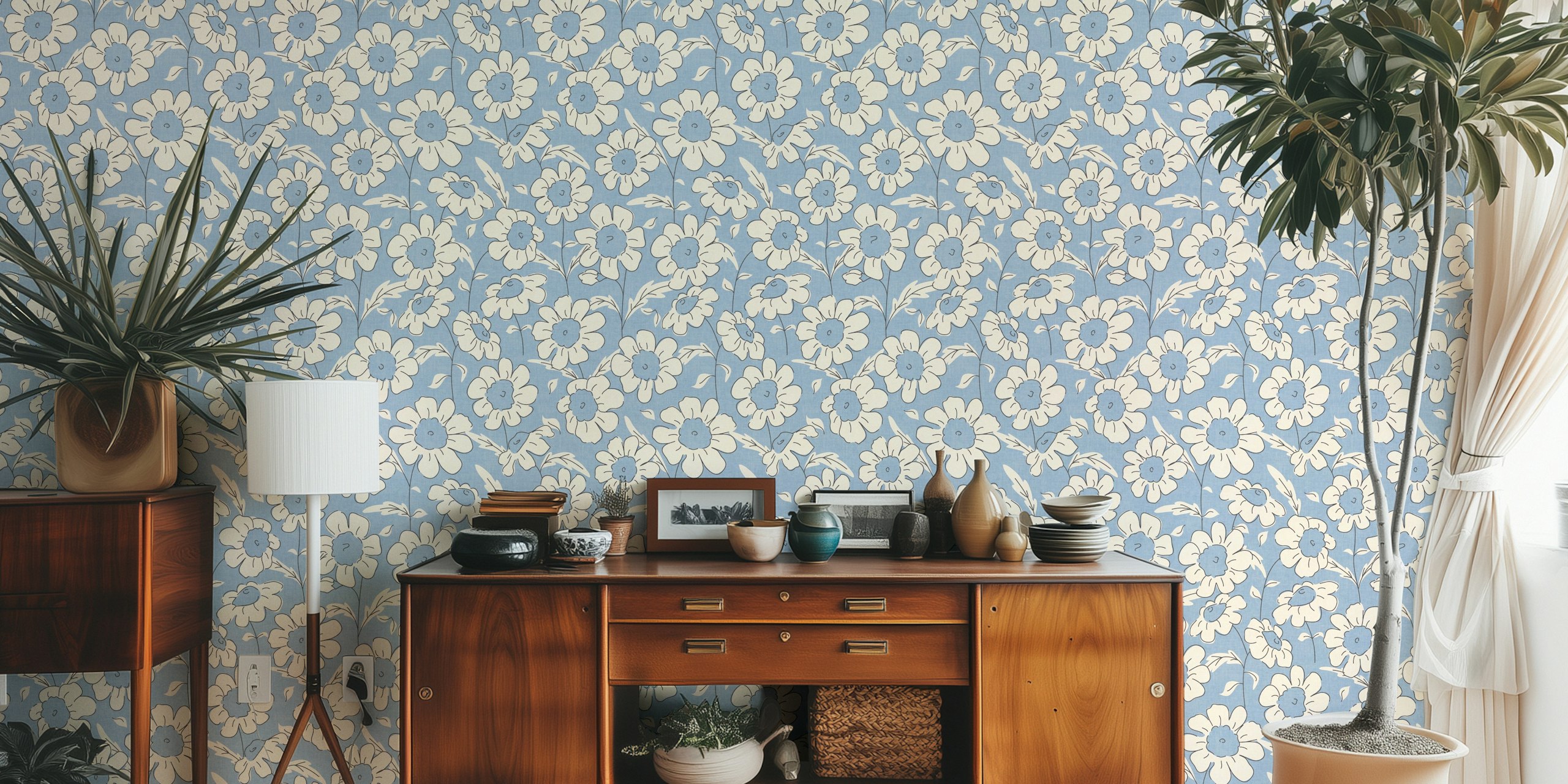 Vintage Daisy Meadow wallpaper in a room