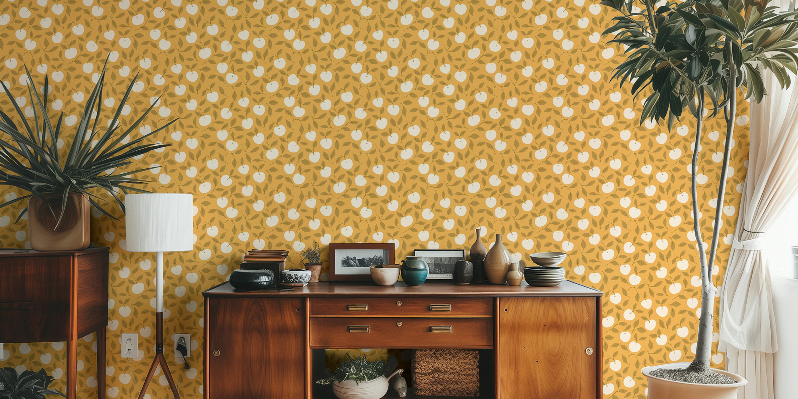 Autumn Harvest Apple Vine Wallpaper in a room