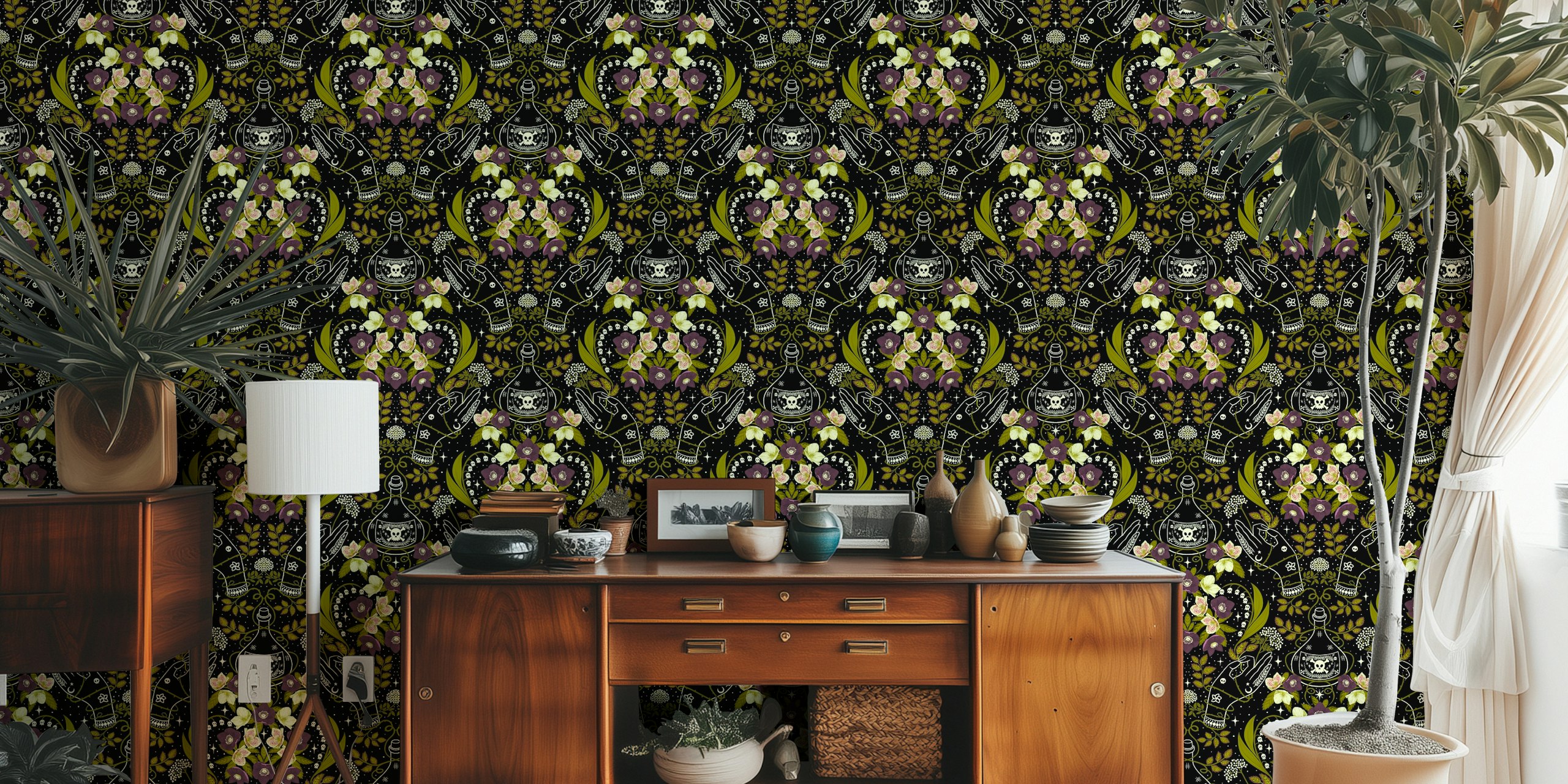 Poisonous Hell-ebore Damask tapet i et rom