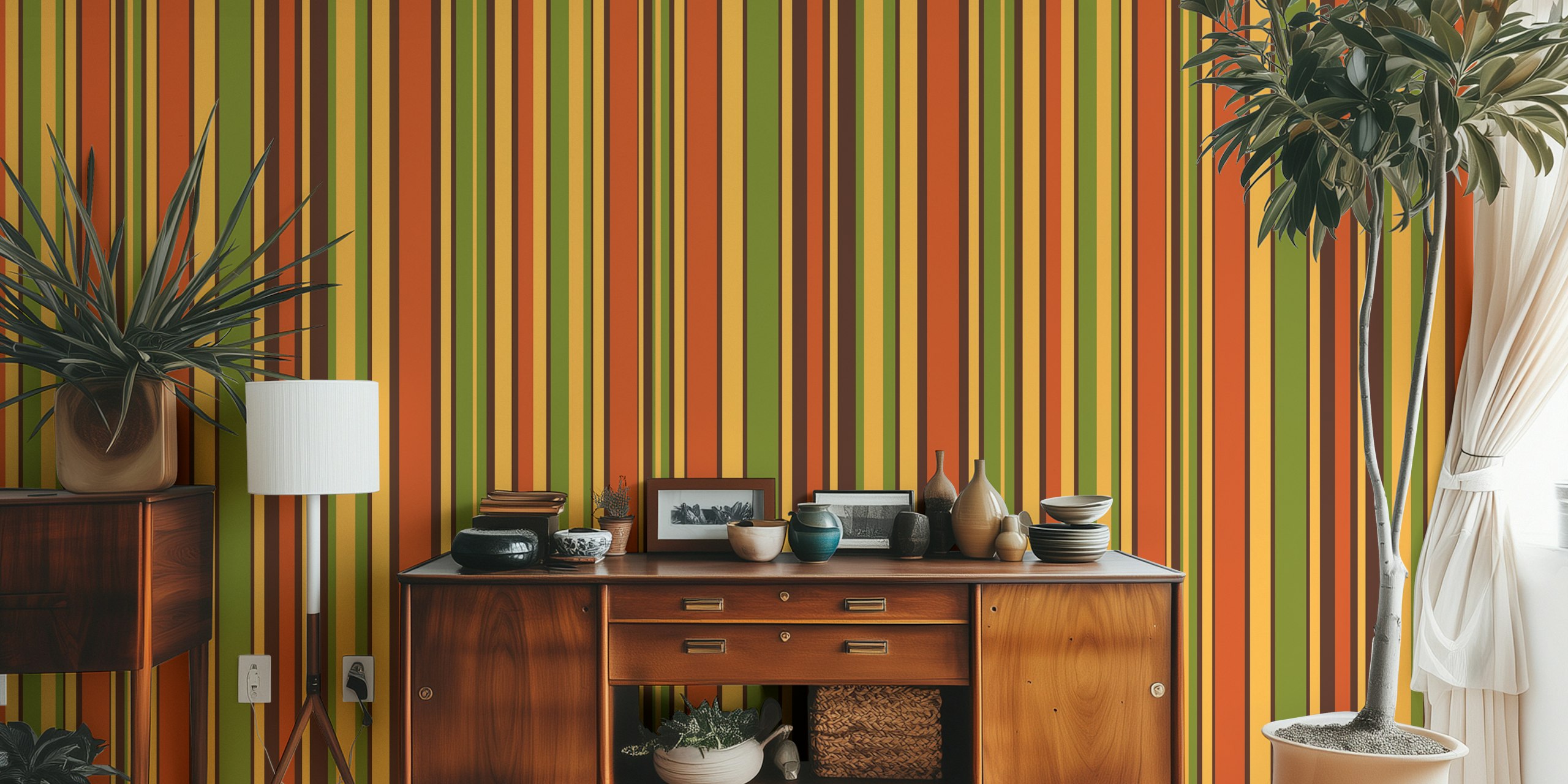 Retro Stripes 50s 60s 70s tapet i ett rum