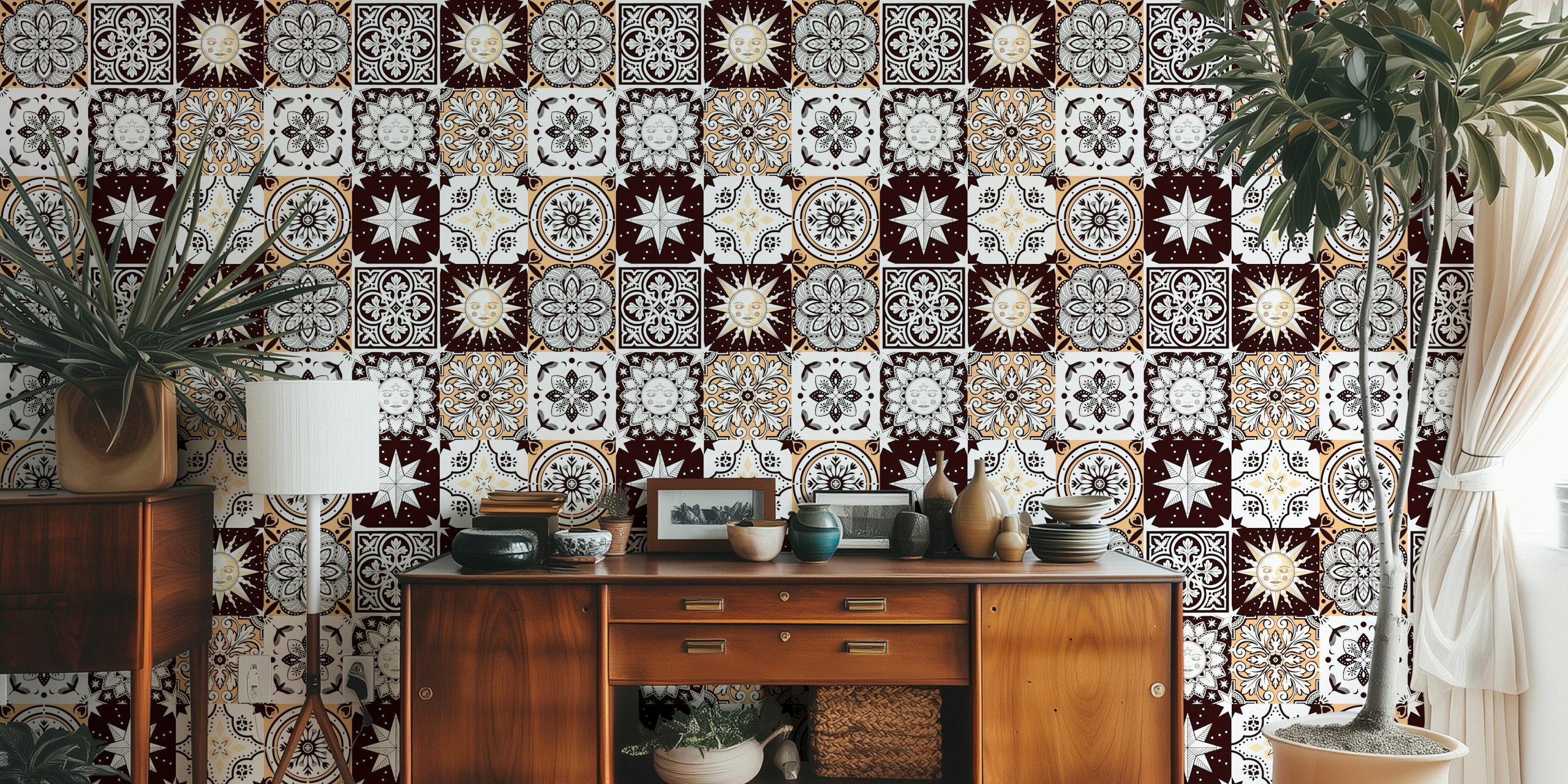 Carta da parati Whimsigothic black and orange tiles
