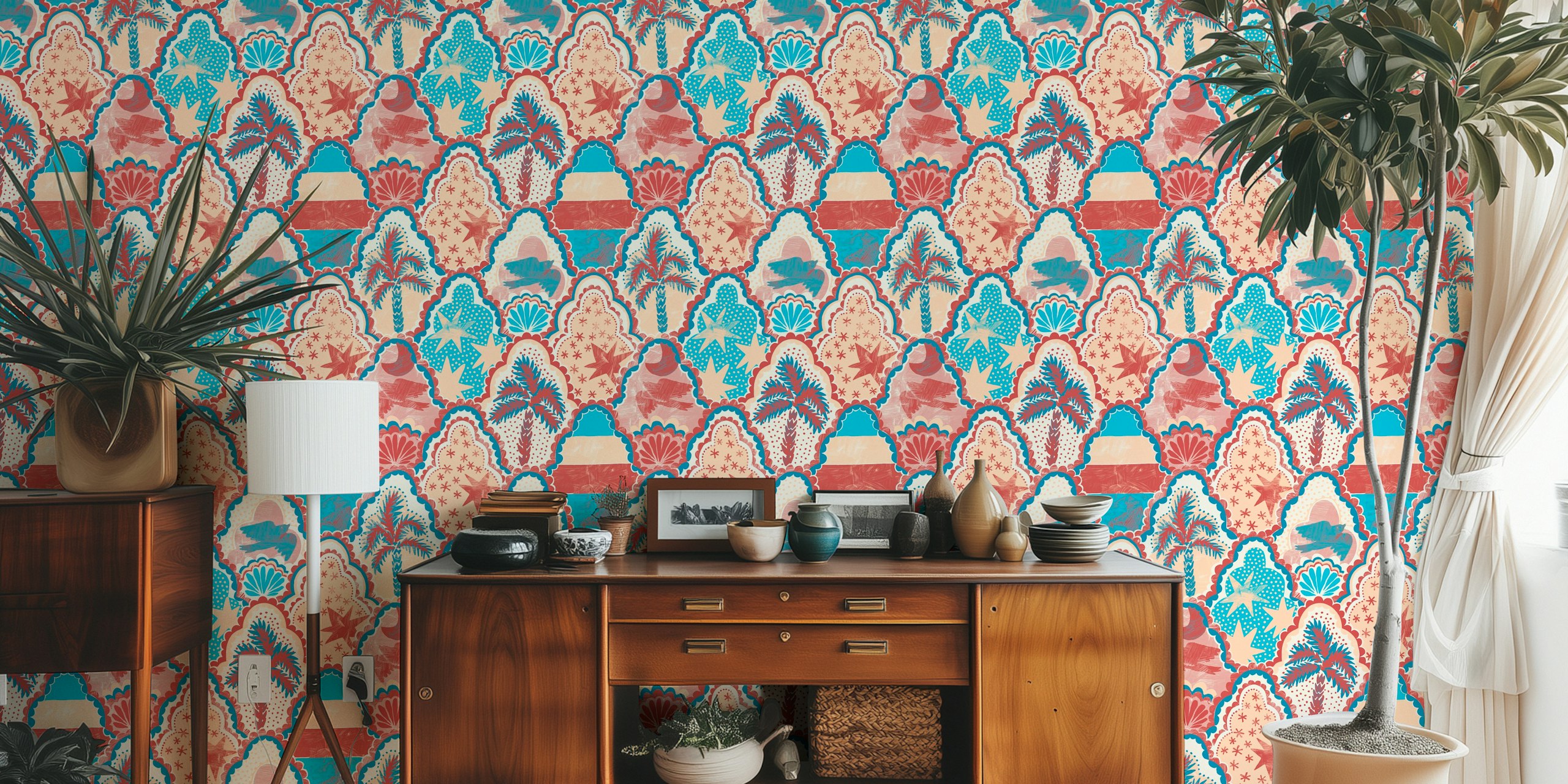 Moroccan Sunset Tiles behang in een kamer