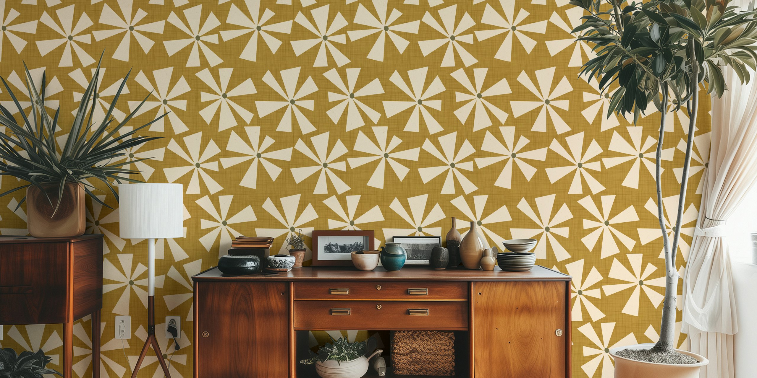 Geometric Floral Burst wallpaper in room