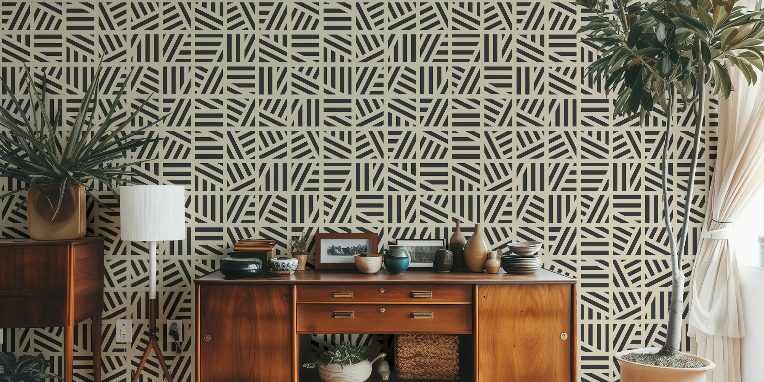 Rayures en beige et noir sur papier peint