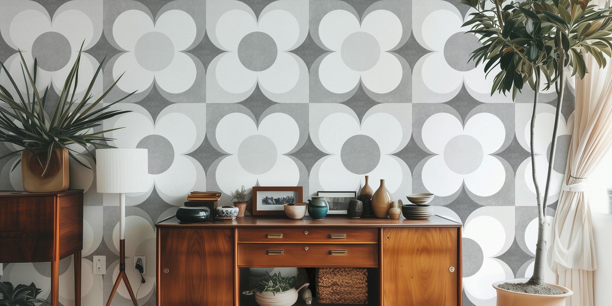 Papel pintado Geometric Flower Tile en una habitación