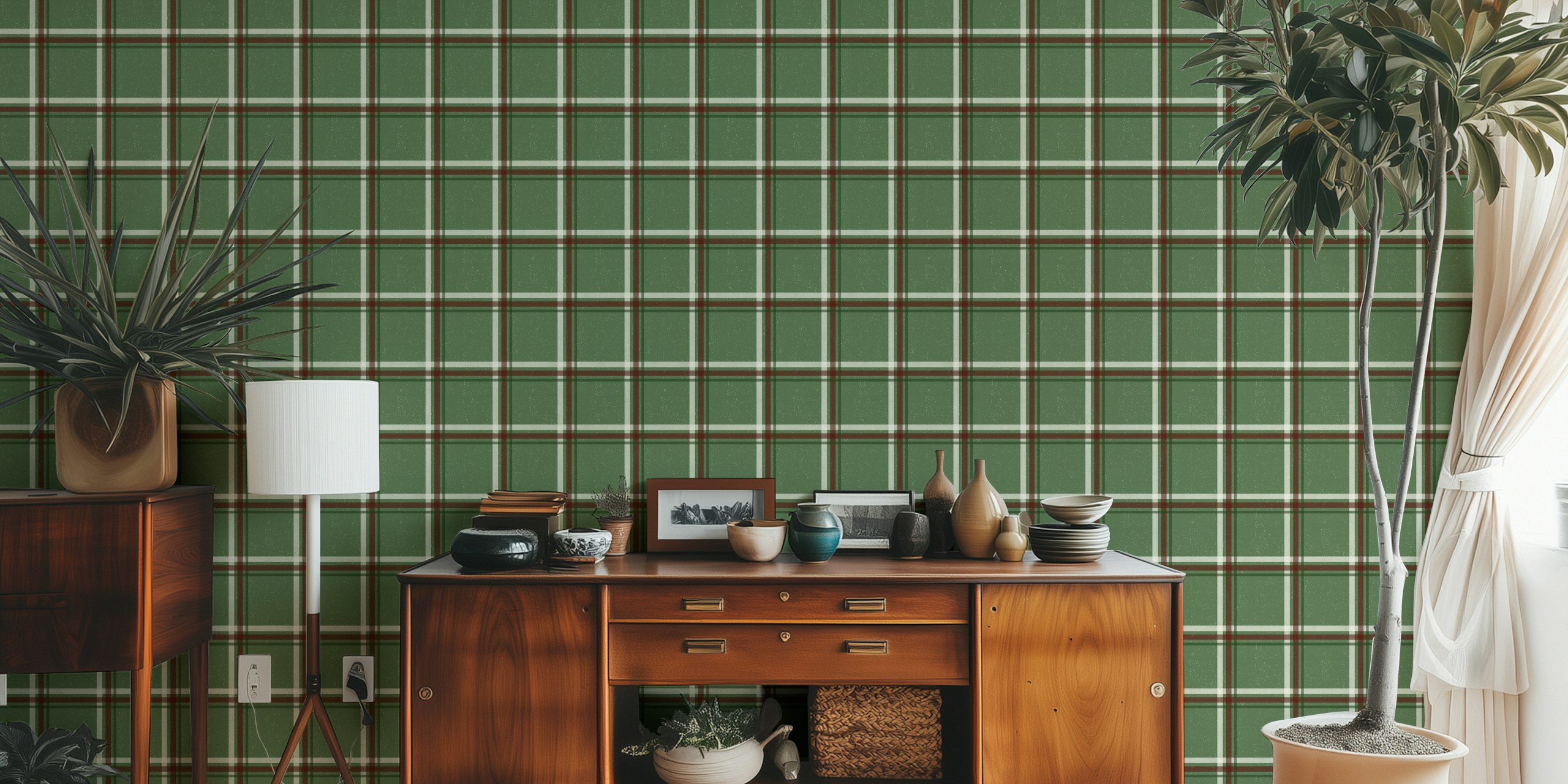 Ταπετσαρία Winter Plaid Green σε ένα δωμάτιο