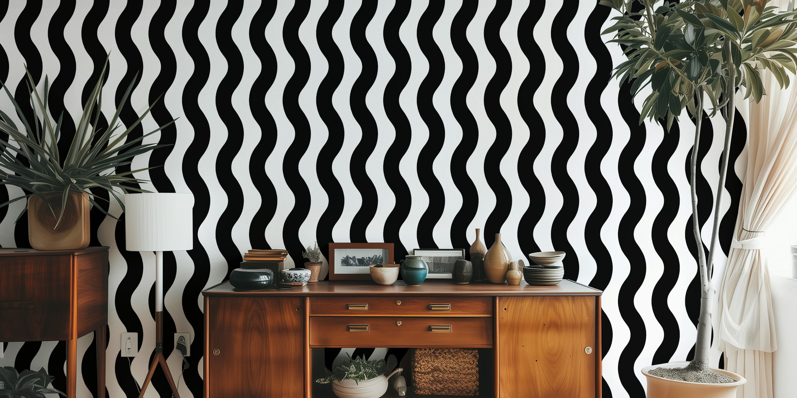 Black and white minimalist waves wallpaper