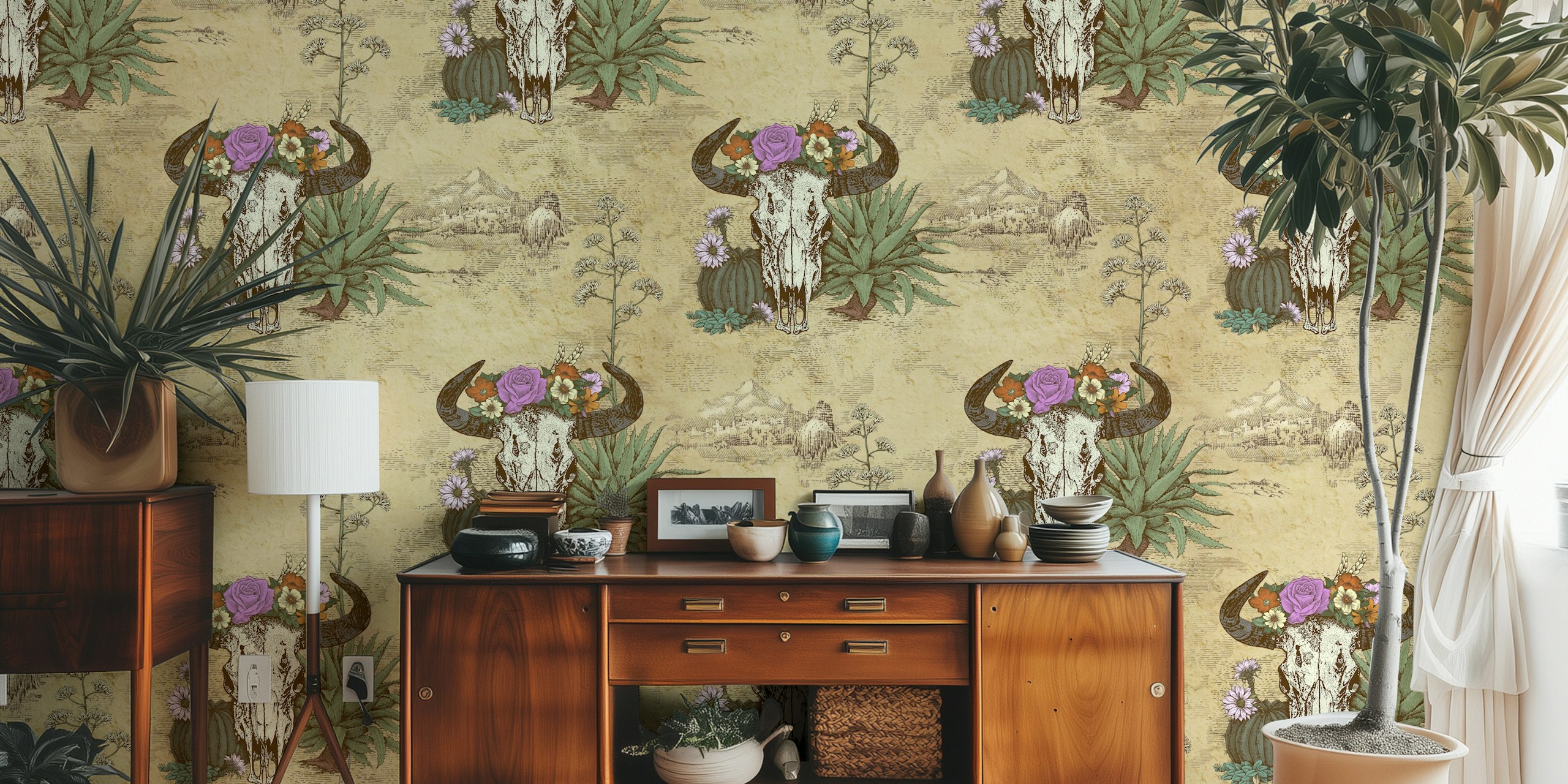 Wild West Adventure (Skull) behang in een kamer