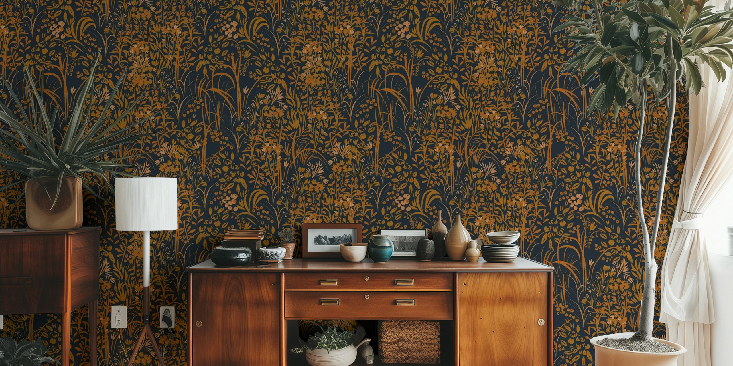 Autumn Garden Bliss Tapete in einem Raum