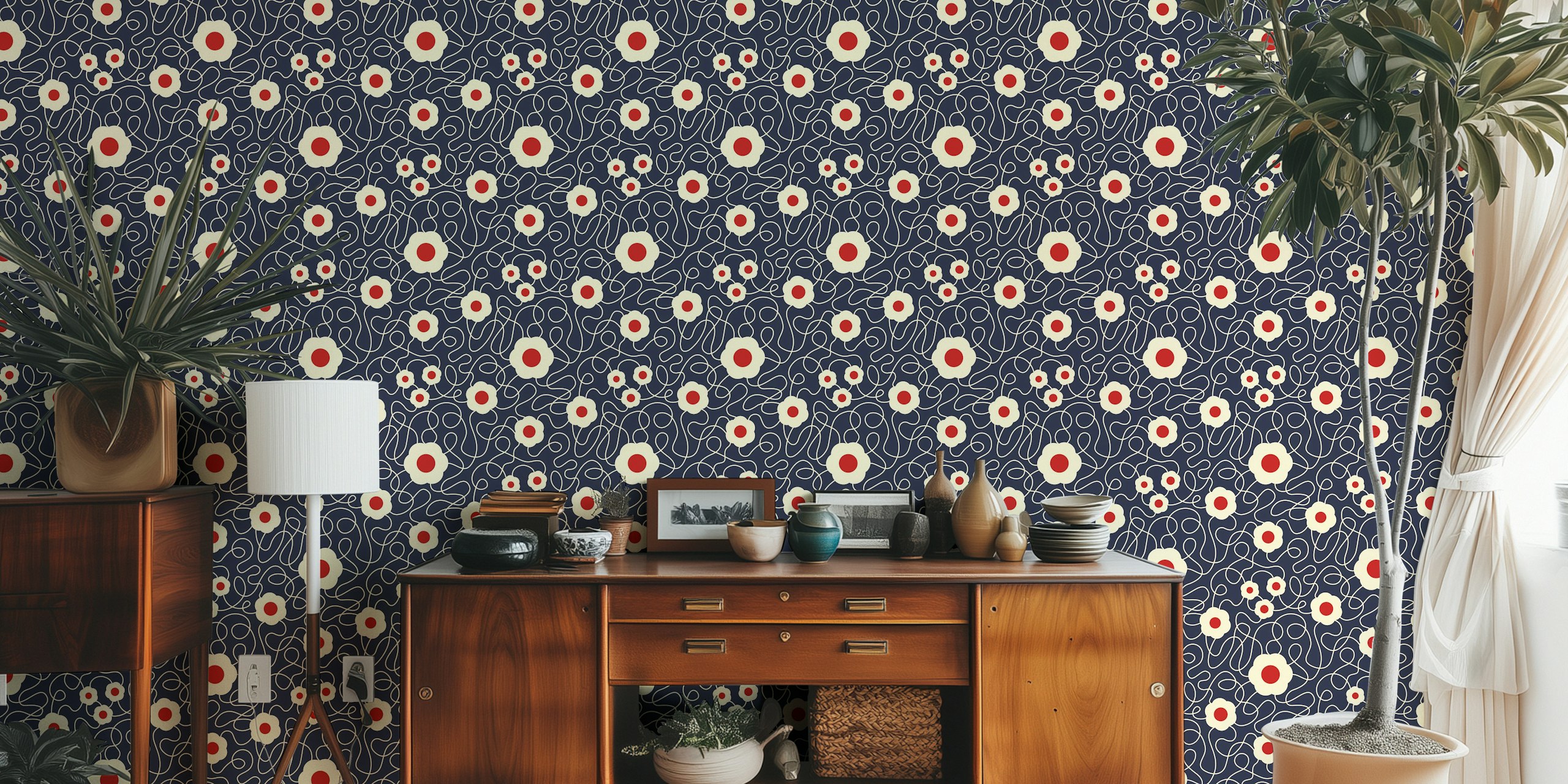 Elegance in Bloom Dark Navy Red tapetdesign