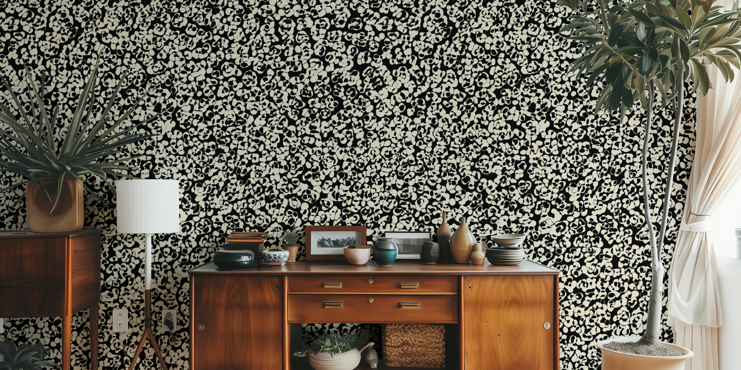 Abstract black and cream speckle pattern wallpaper