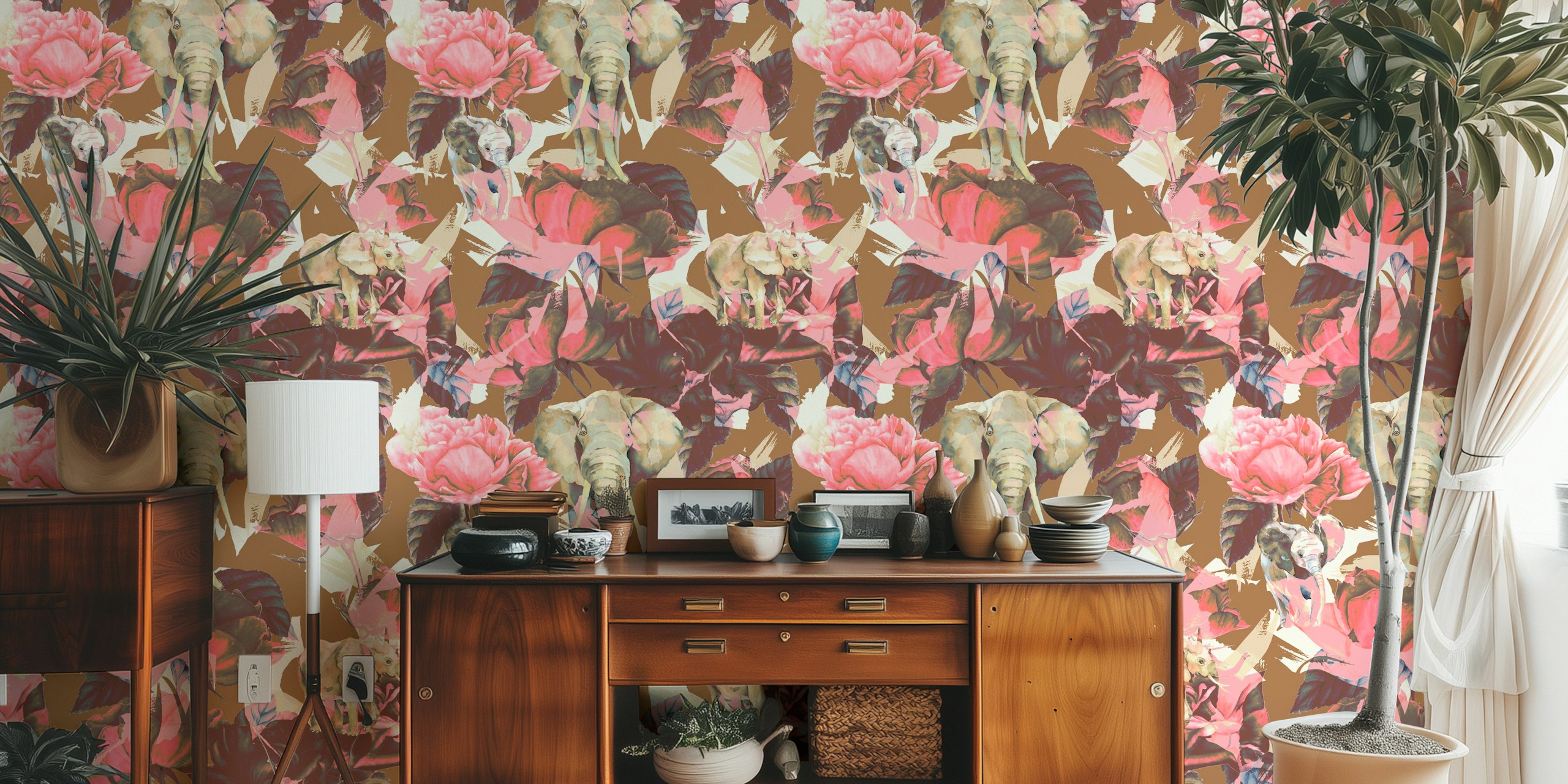Mystic Garden Elephant Retreat wallpaper in a room
