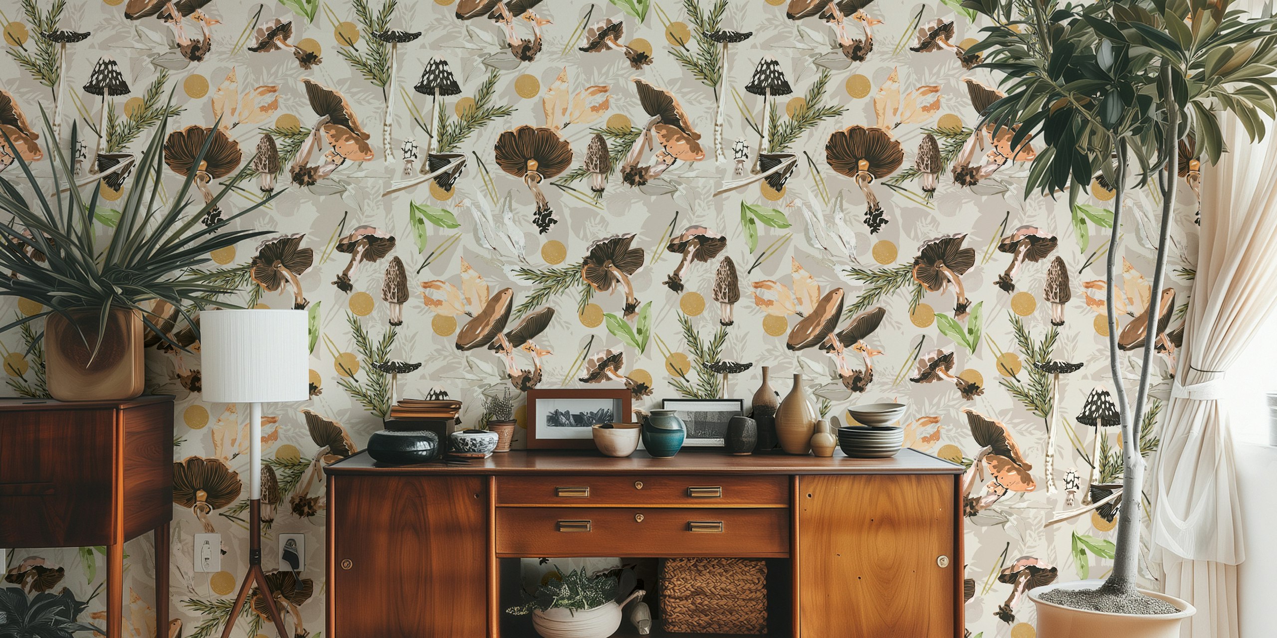 Whimsical Mushroom Grove wallpaper in a room