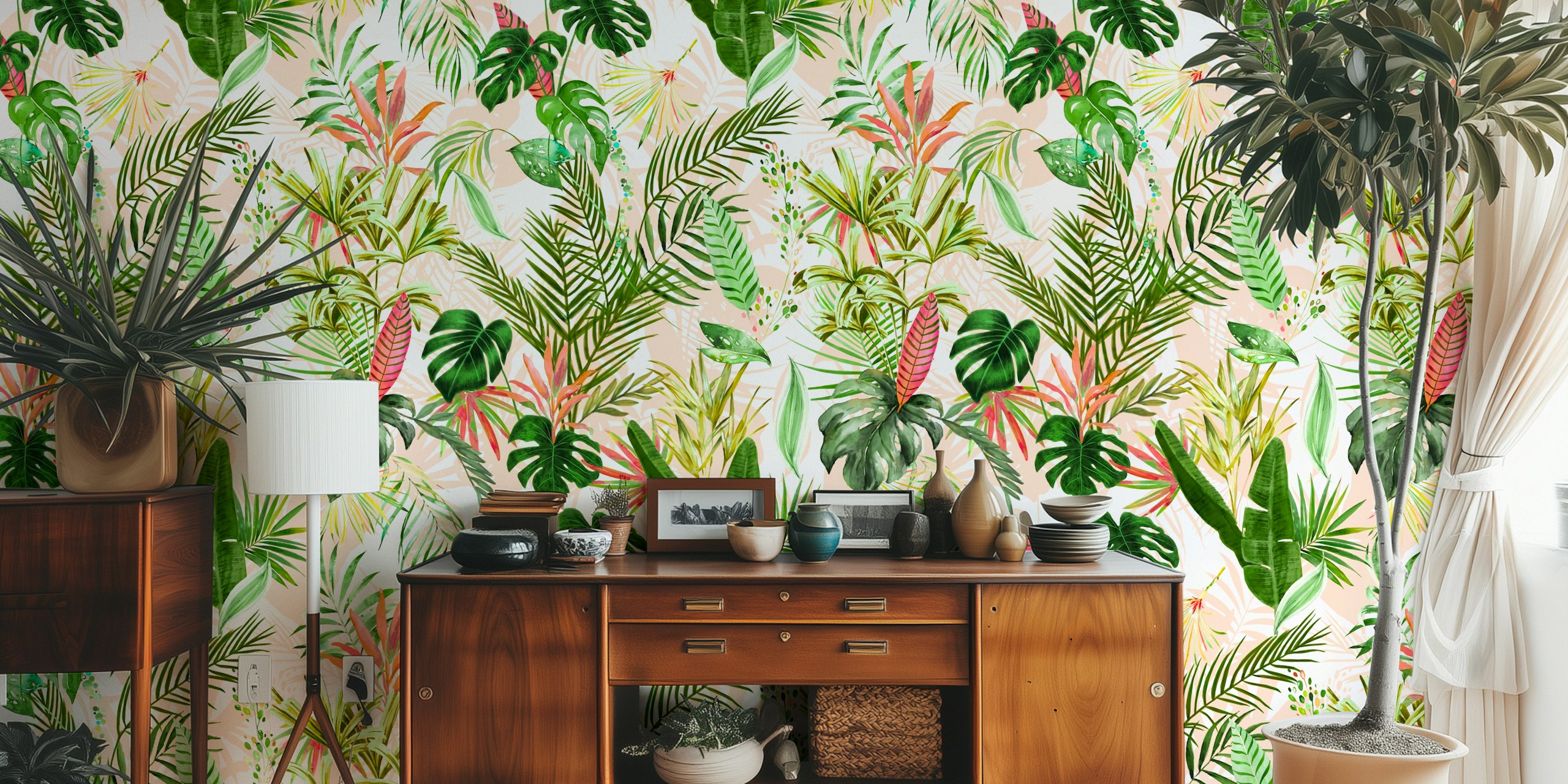 Papel pintado Tropical Oasis Charm en una habitación