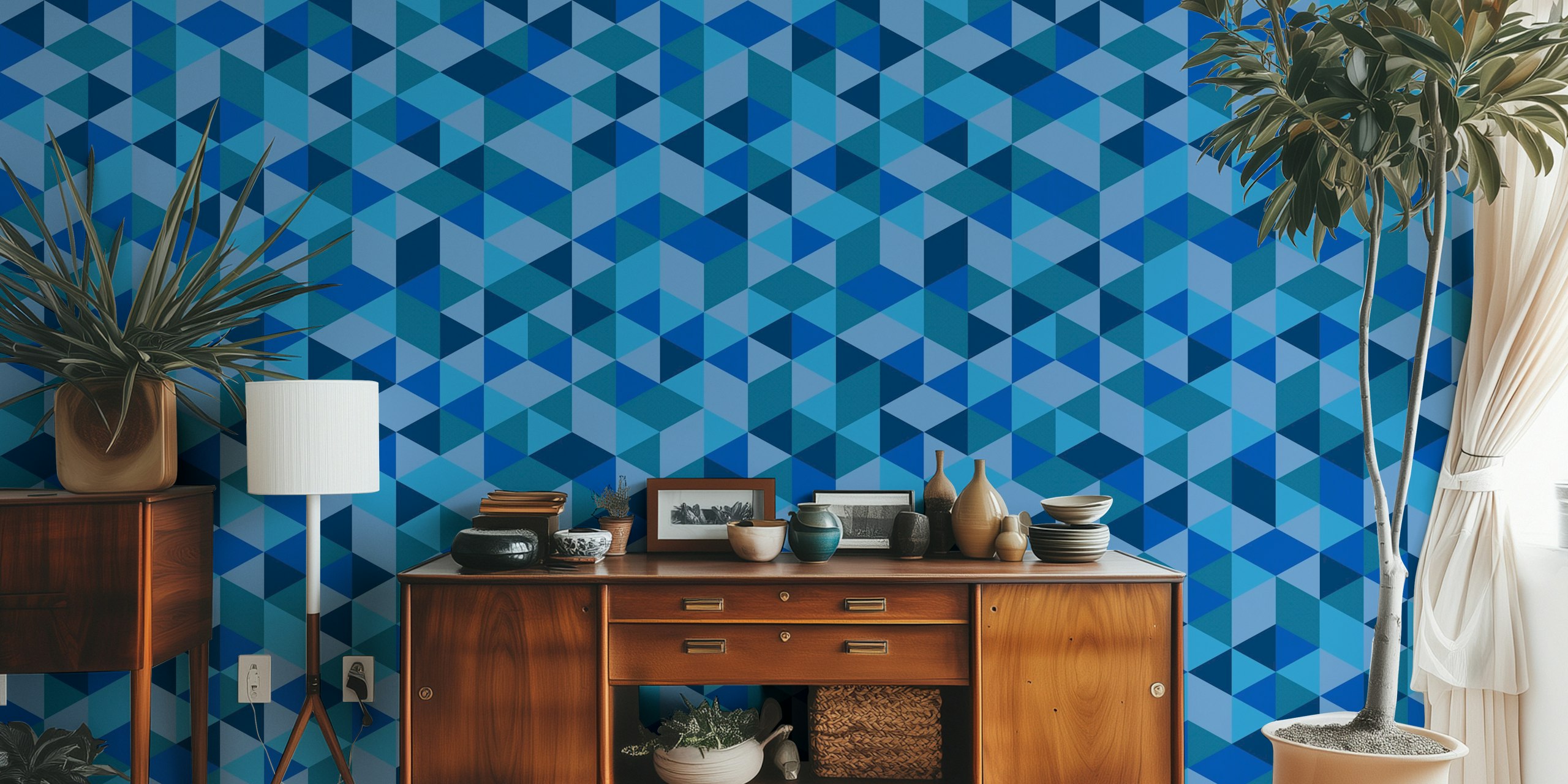 Vintage Blue Diamonds wallpaper design displayed in a room