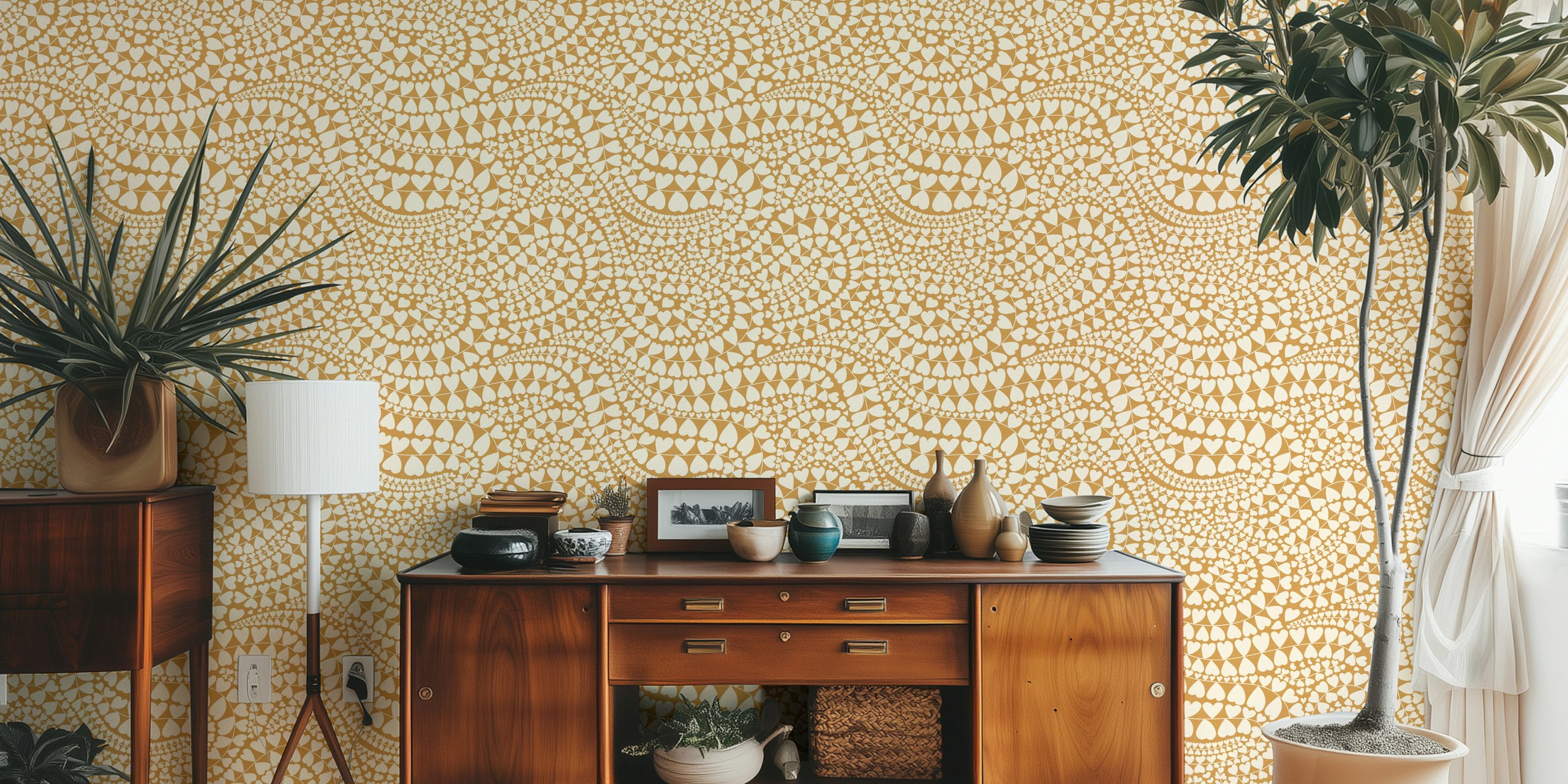 Diseño de papel pintado Heart Fern Garland Gold