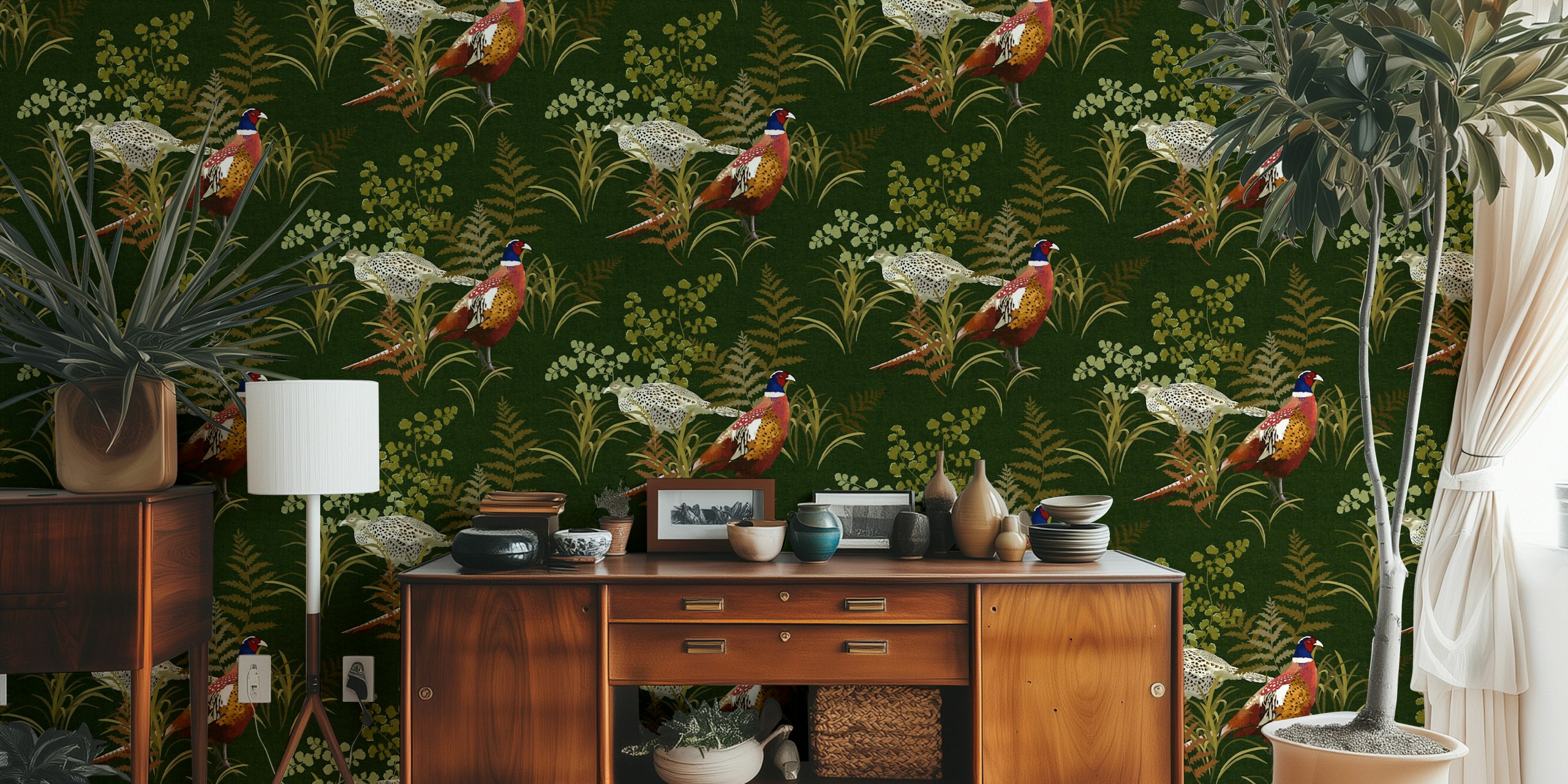 Country Pheasant - Khaki Green pozadina u sobi