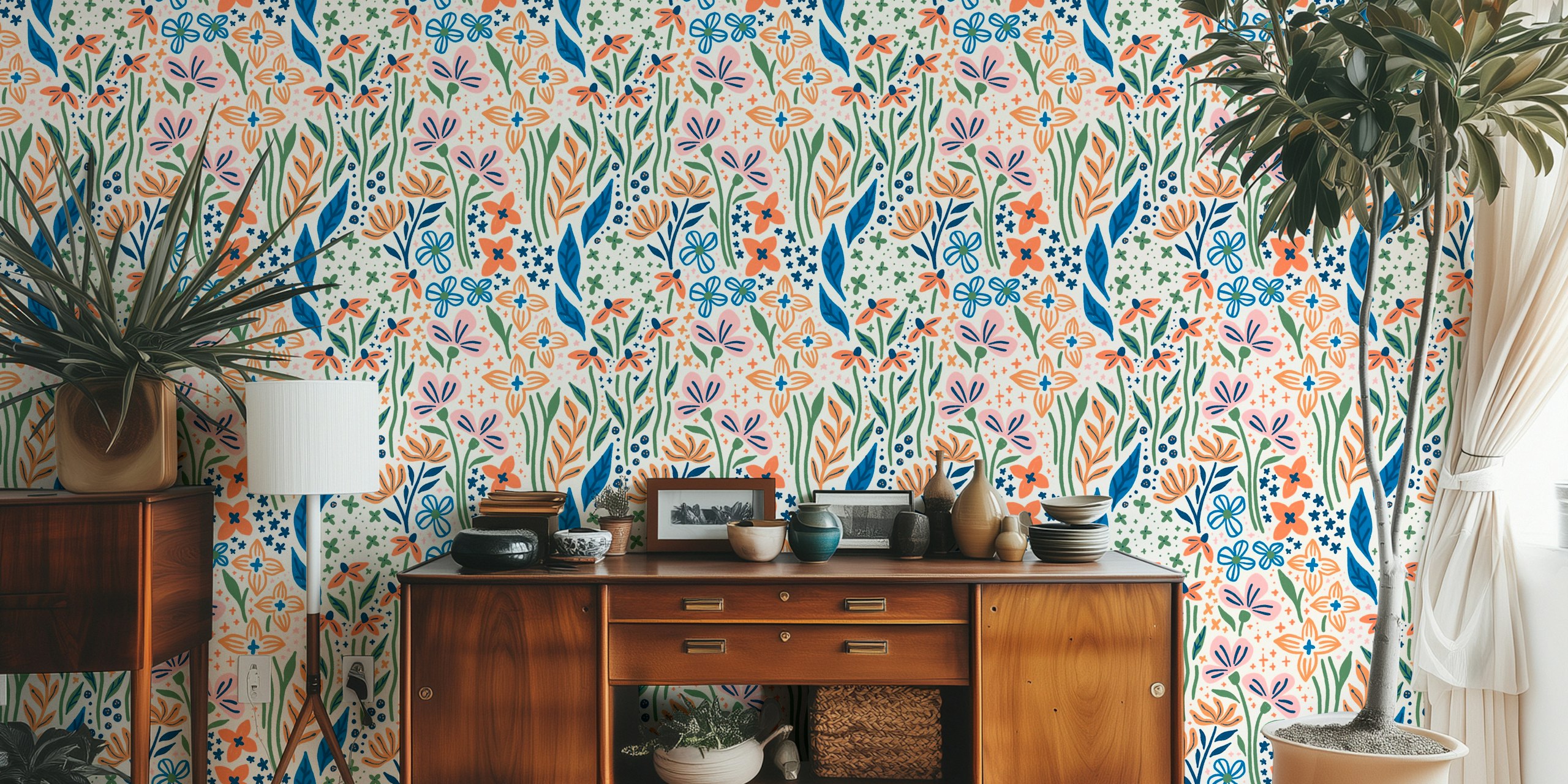 Phoebe wallpaper in a vibrant room setting