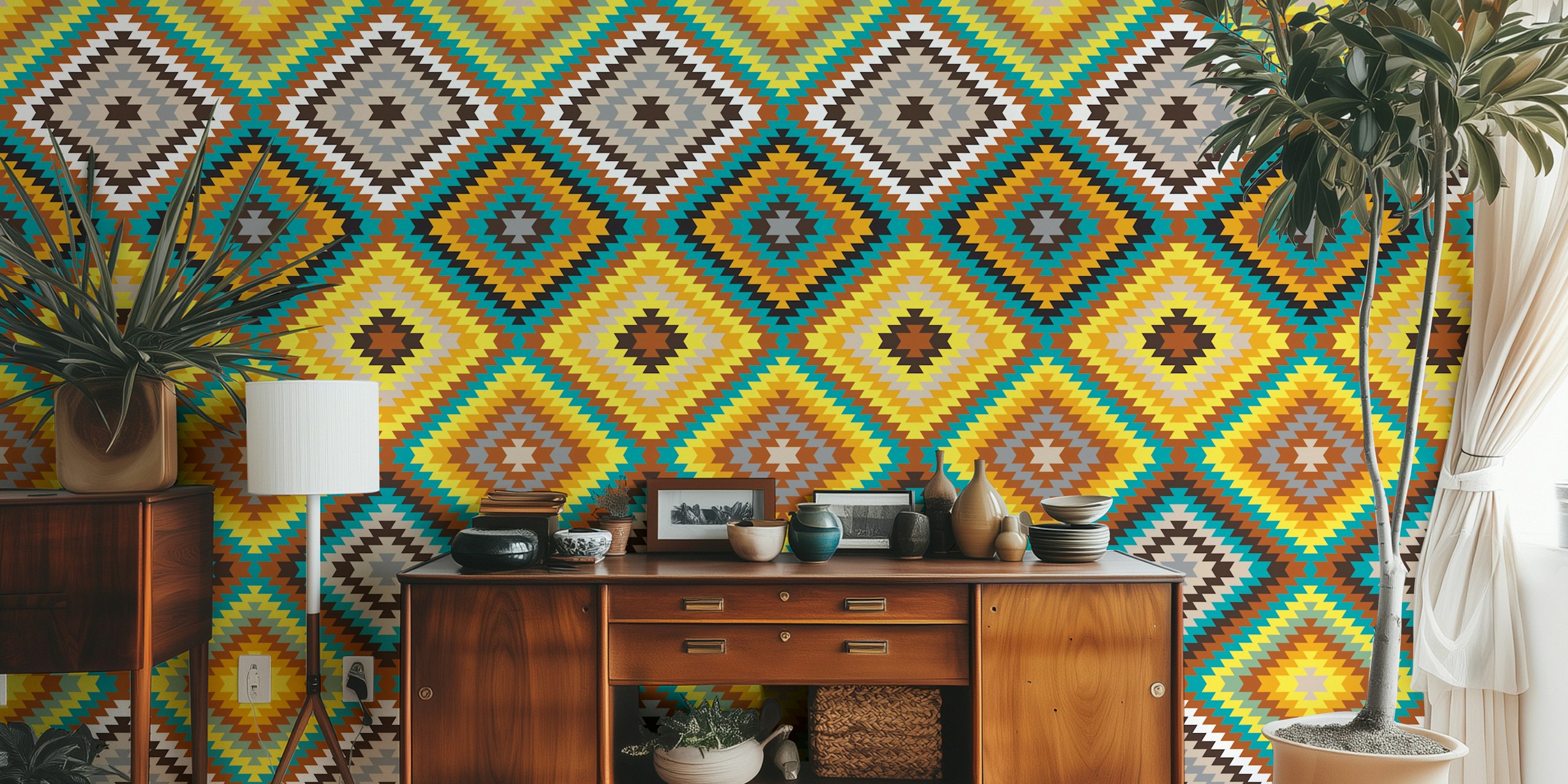 Modern Kilim wallpaper in vibrant colors