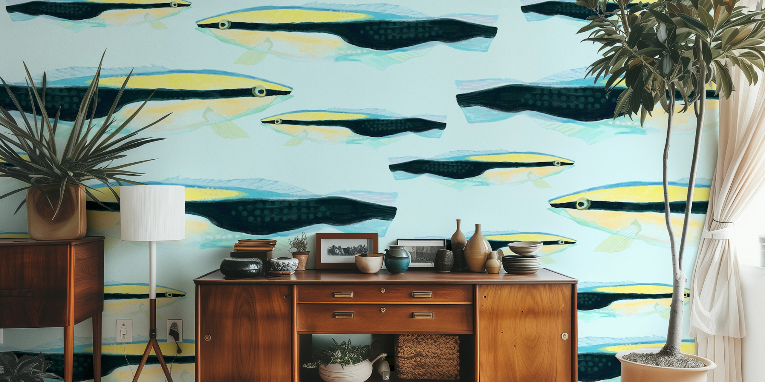 Animalia 03 Tapetdesign in einem Raum