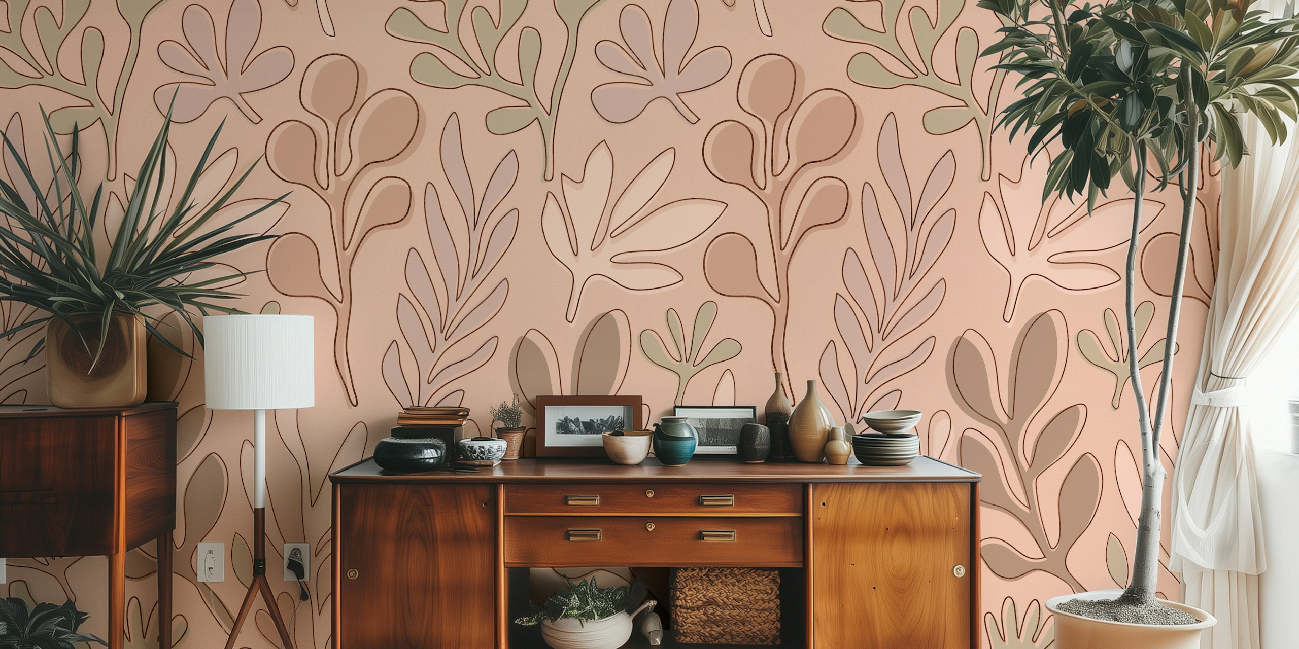 Matisse Subtle Leaf Harmony behang in een kamer.