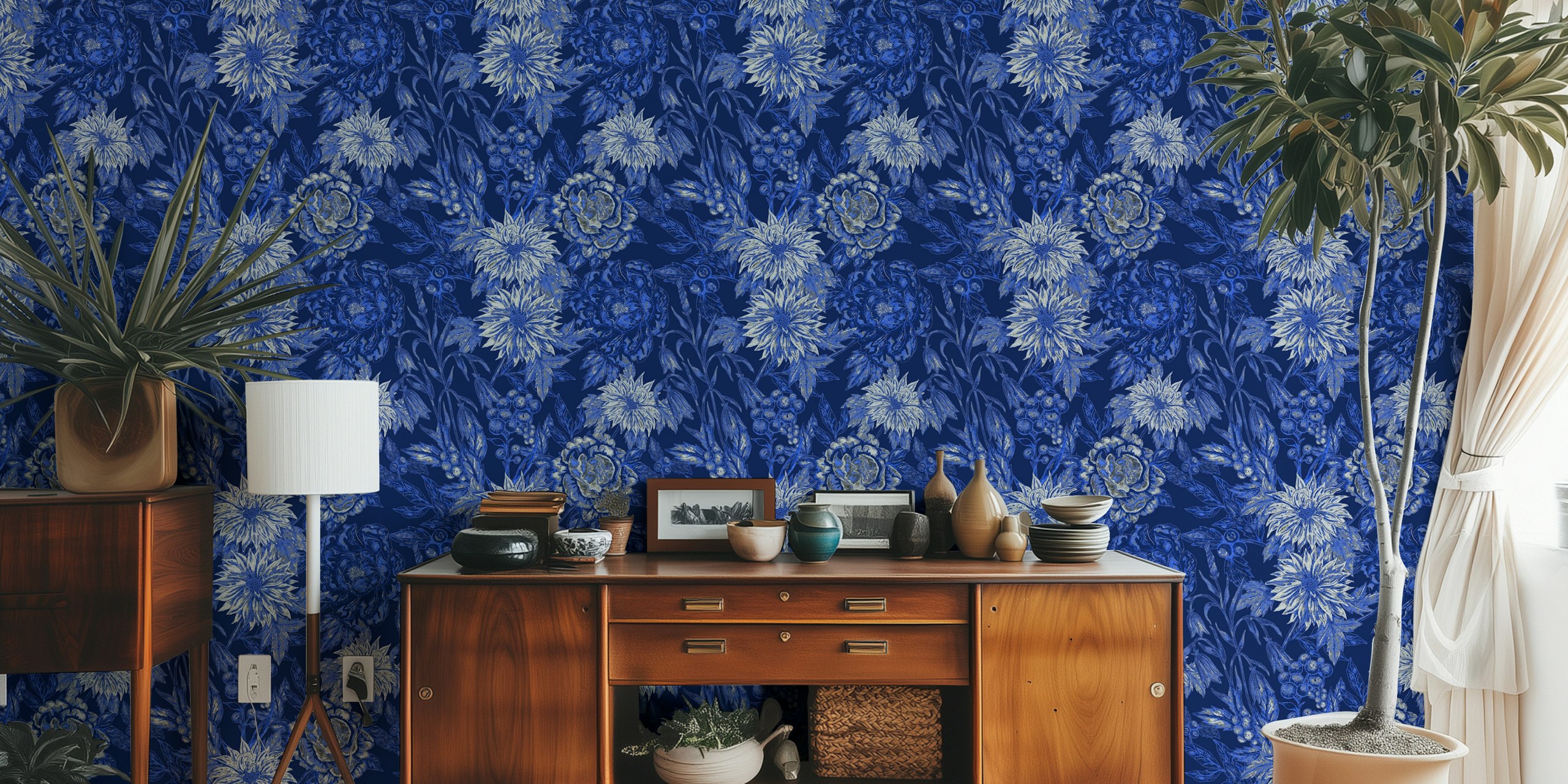 Sapphire Botanical Decor wallpaper in a room