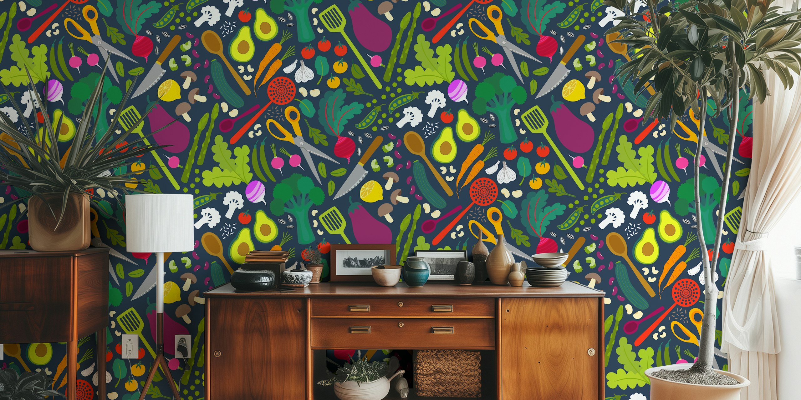 Fresh veggies wallpaper on navy background
