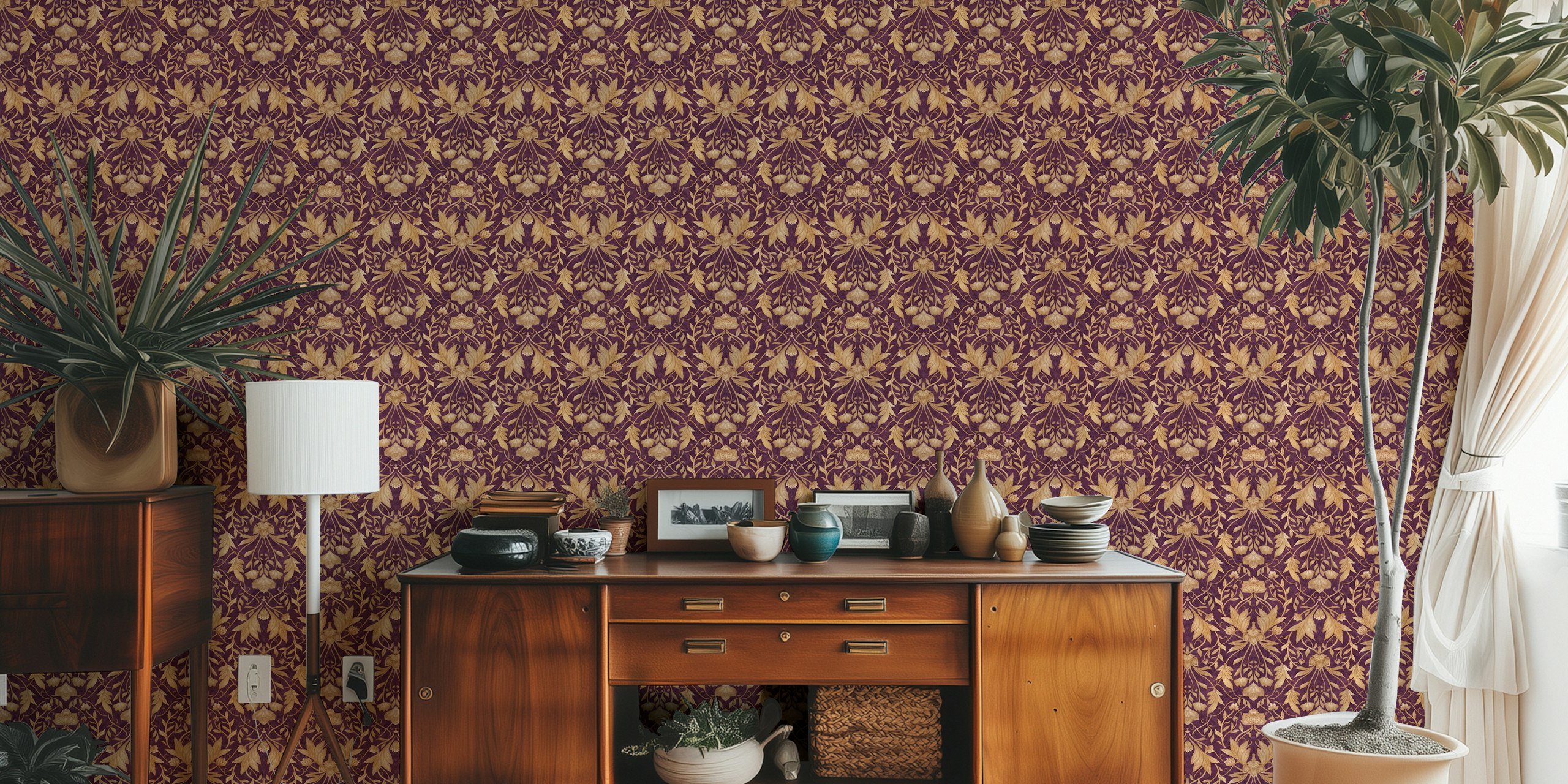 Morris Floral Damask ruby burgundy tapeta