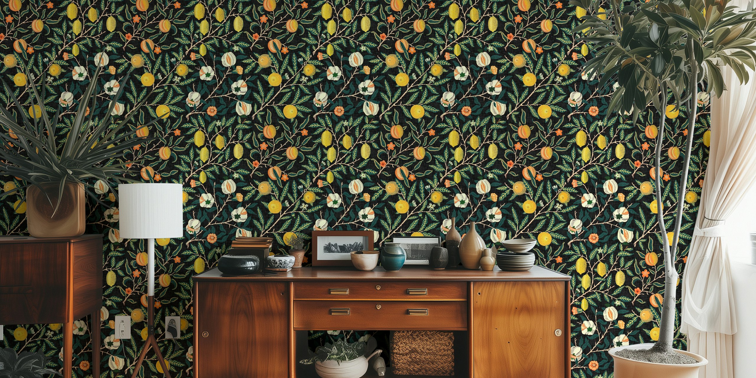 William Morris Pomegranate design wallpaper in room