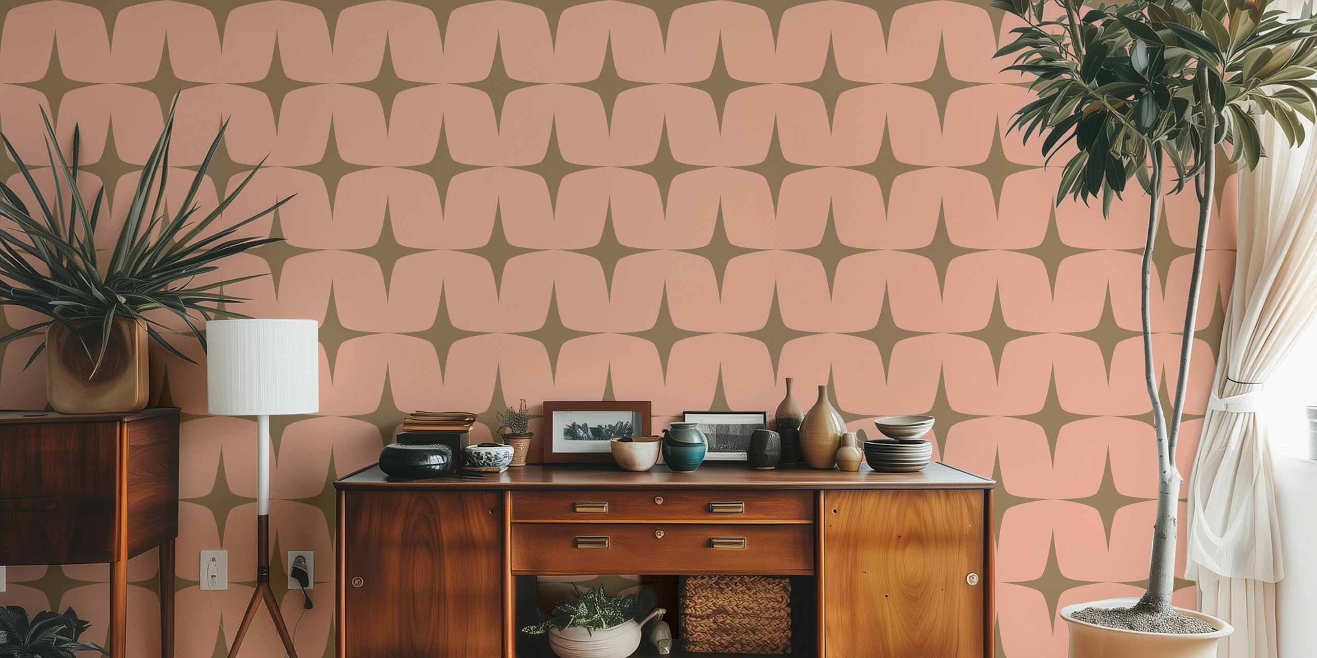 Peach 50s Atomic Starburst wallpaper in a room