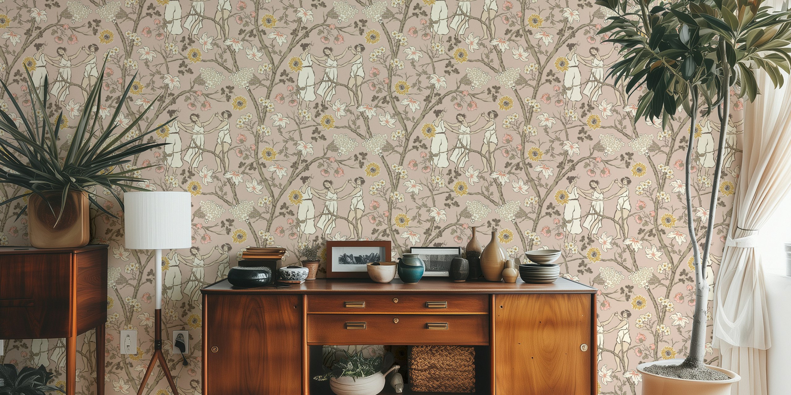 Midsunner dance on mauve papel pintado en una habitación
