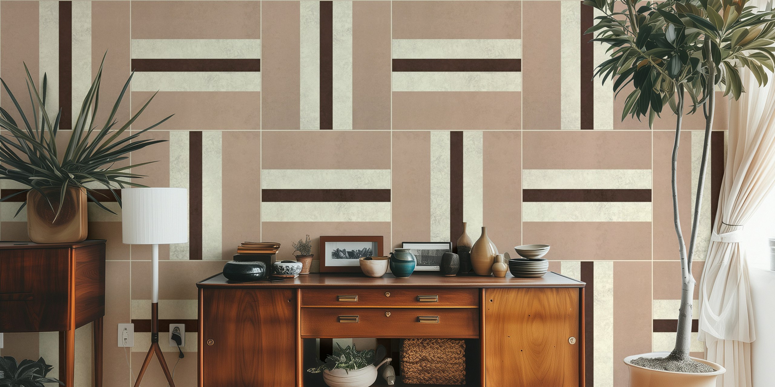 Geometric wallpaper design i et moderne rum