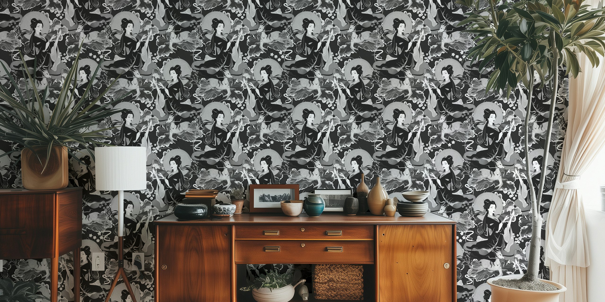 Papel de parede Serene Japanese Aesthetic em um quarto