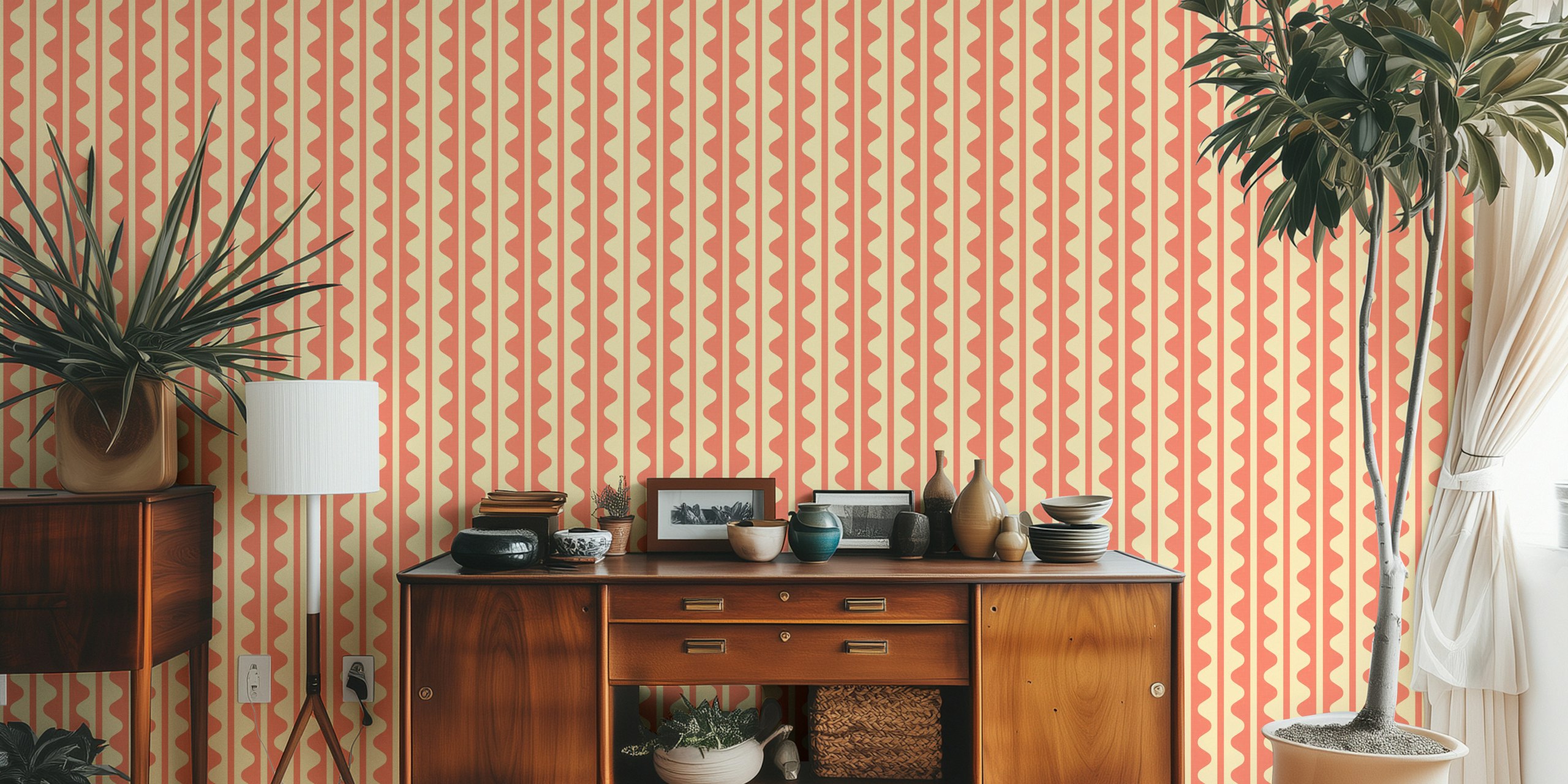 Vintage geometric wavy wallpaper in de kamer