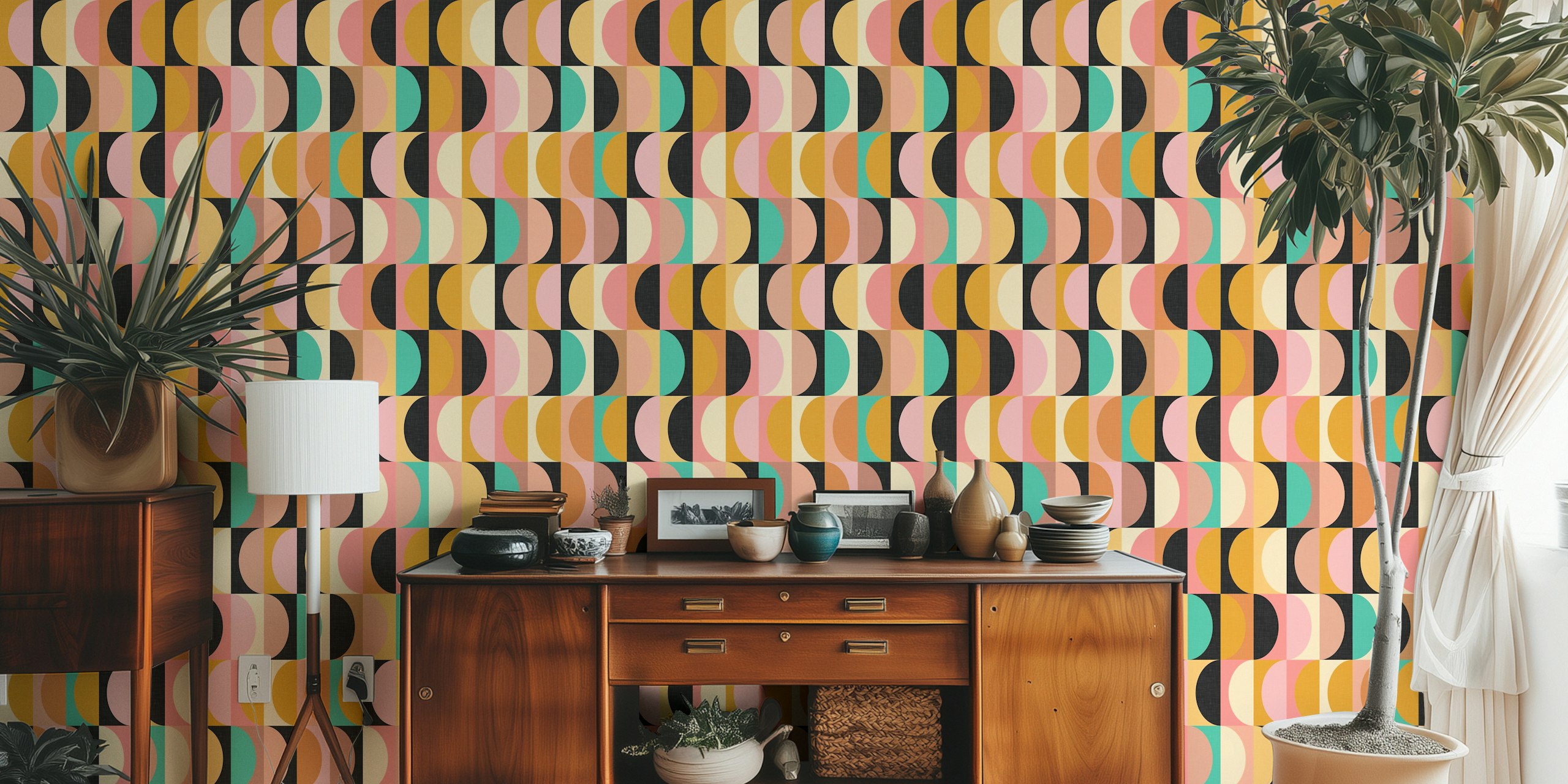 Mid Century Modern Shapes wallpaper in a room